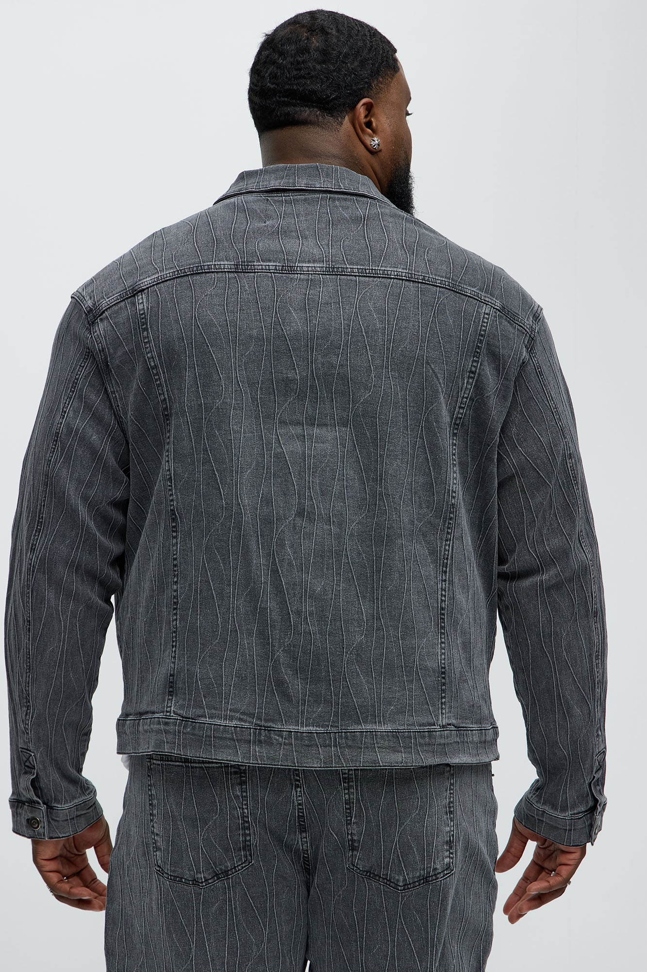 Wavy Jacquard Trucker Denim Jacket - Grey - Image 8