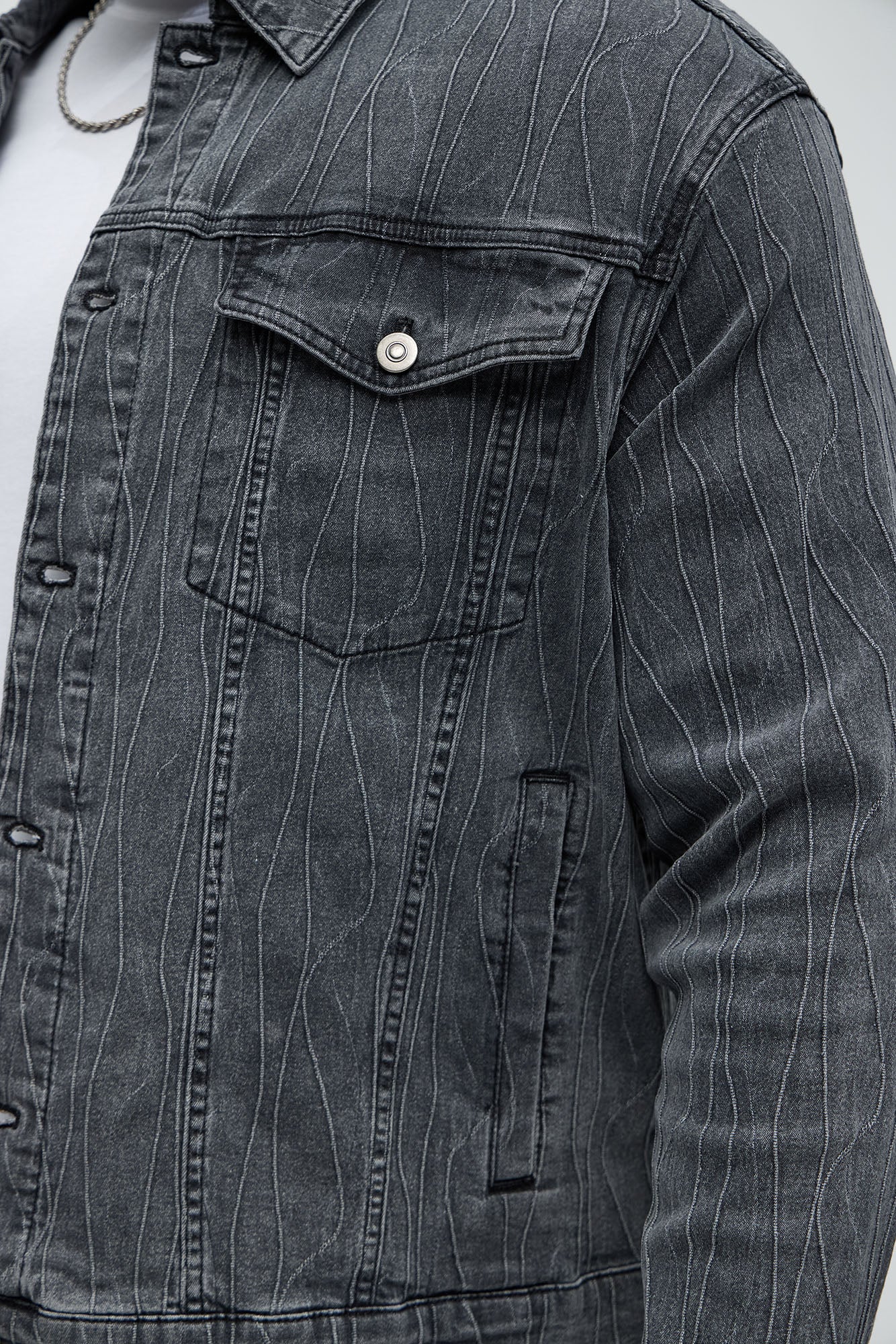 Wavy Jacquard Trucker Denim Jacket - Grey - Image 7