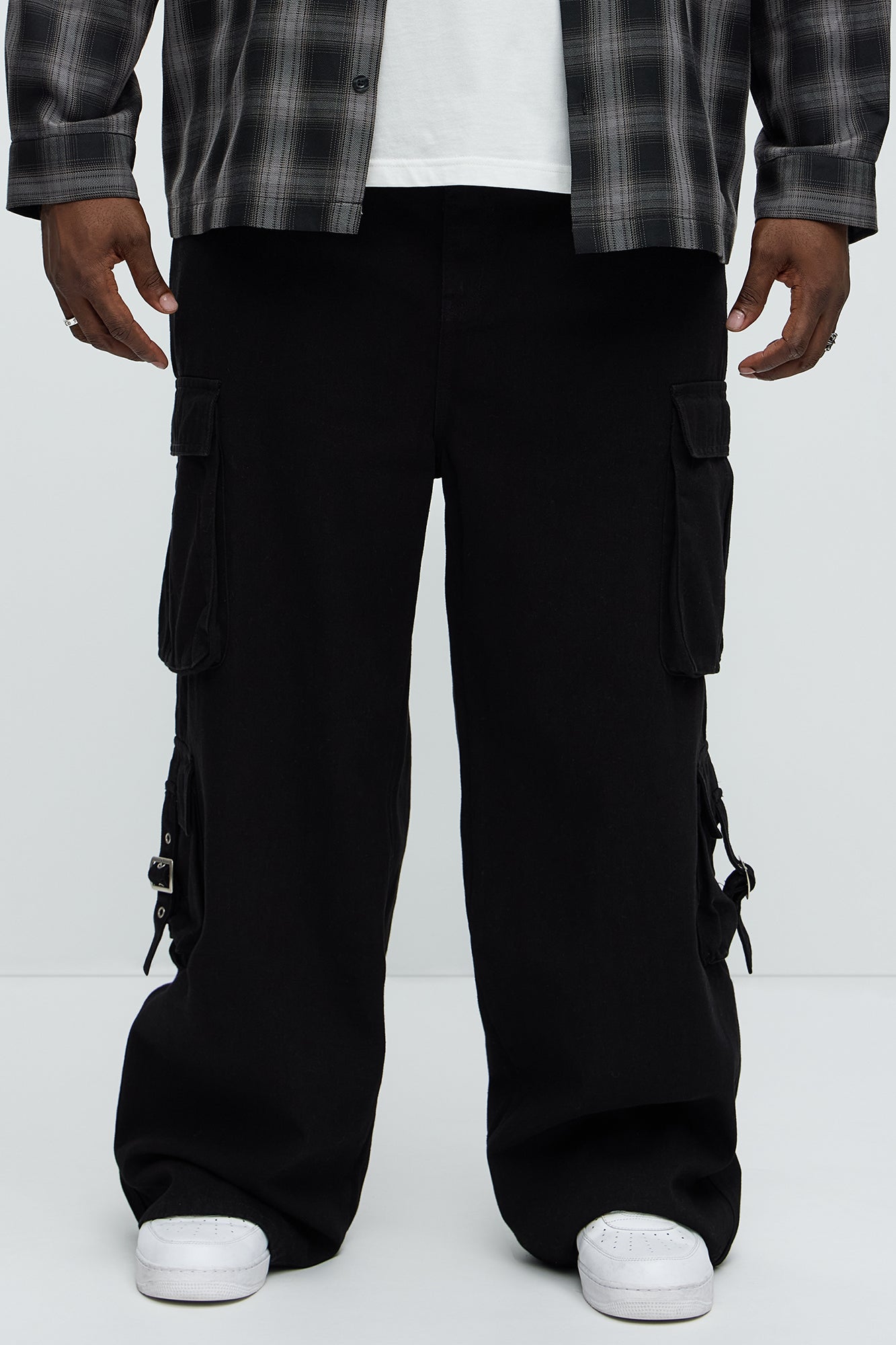 These Streets Cargo Buckle Straps Baggy Jeans - Black - Image 6