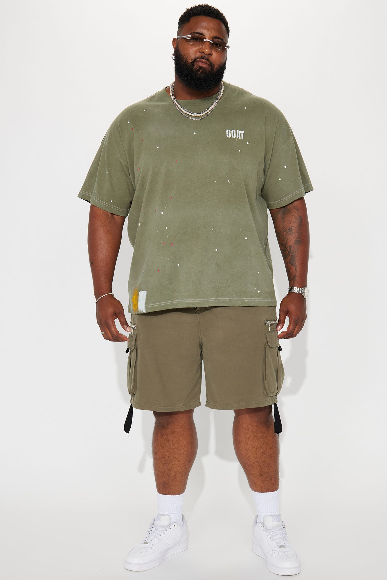 GOAT Paint Splatter Oversized Short Sleeve Tee - Olive - Image 7