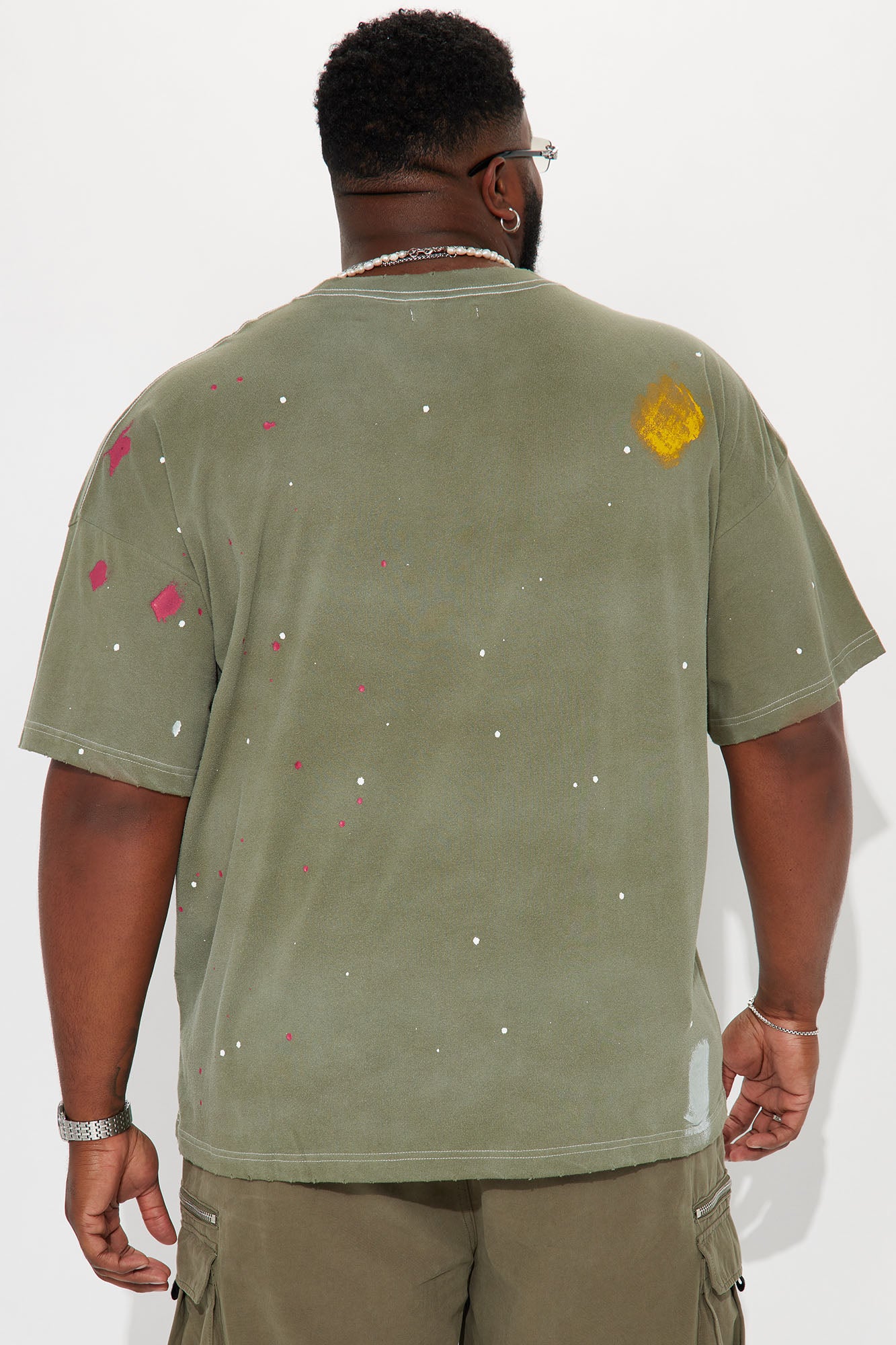 GOAT Paint Splatter Oversized Short Sleeve Tee - Olive - Image 8