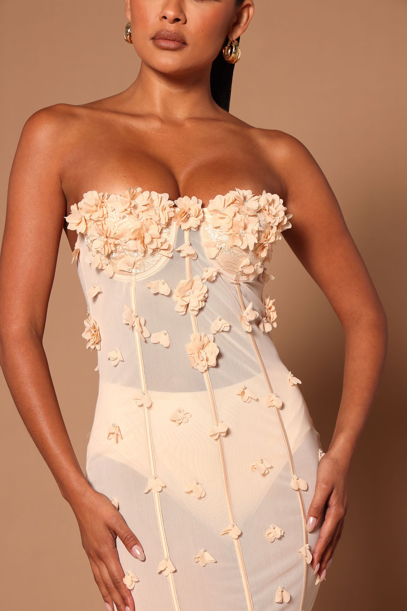 Amelia Rose Corset Mini Dress - Nude - Image 3