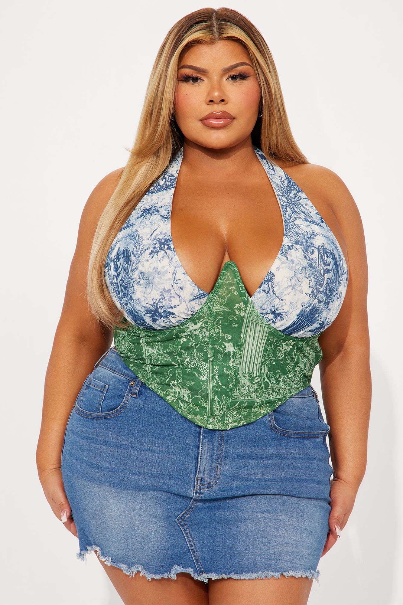 Arianna Halter Corset Top - Green/combo - Image 4