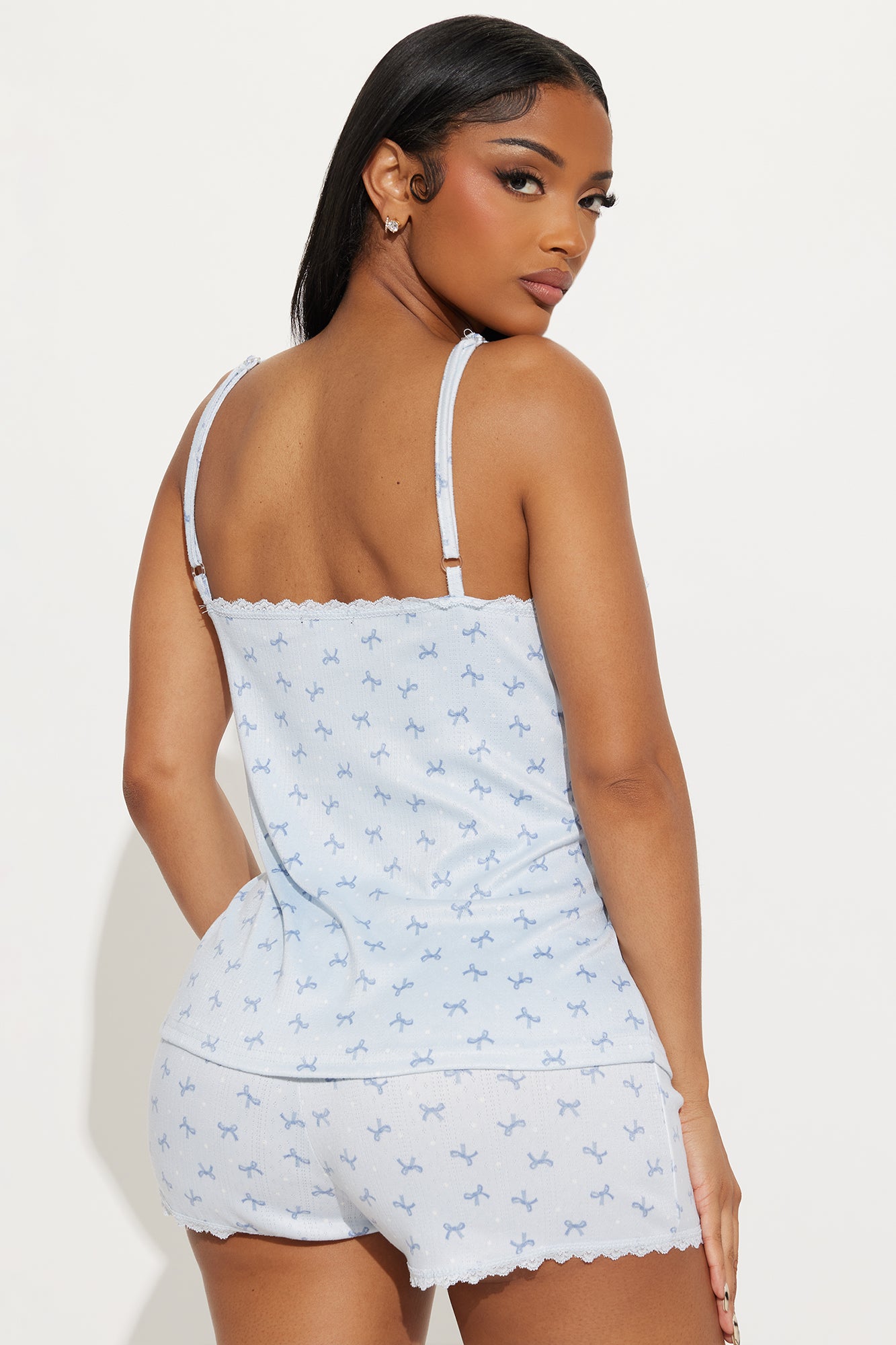 Bow Dreams Pointelle Cami PJ Short Set - Light Blue - Image 3