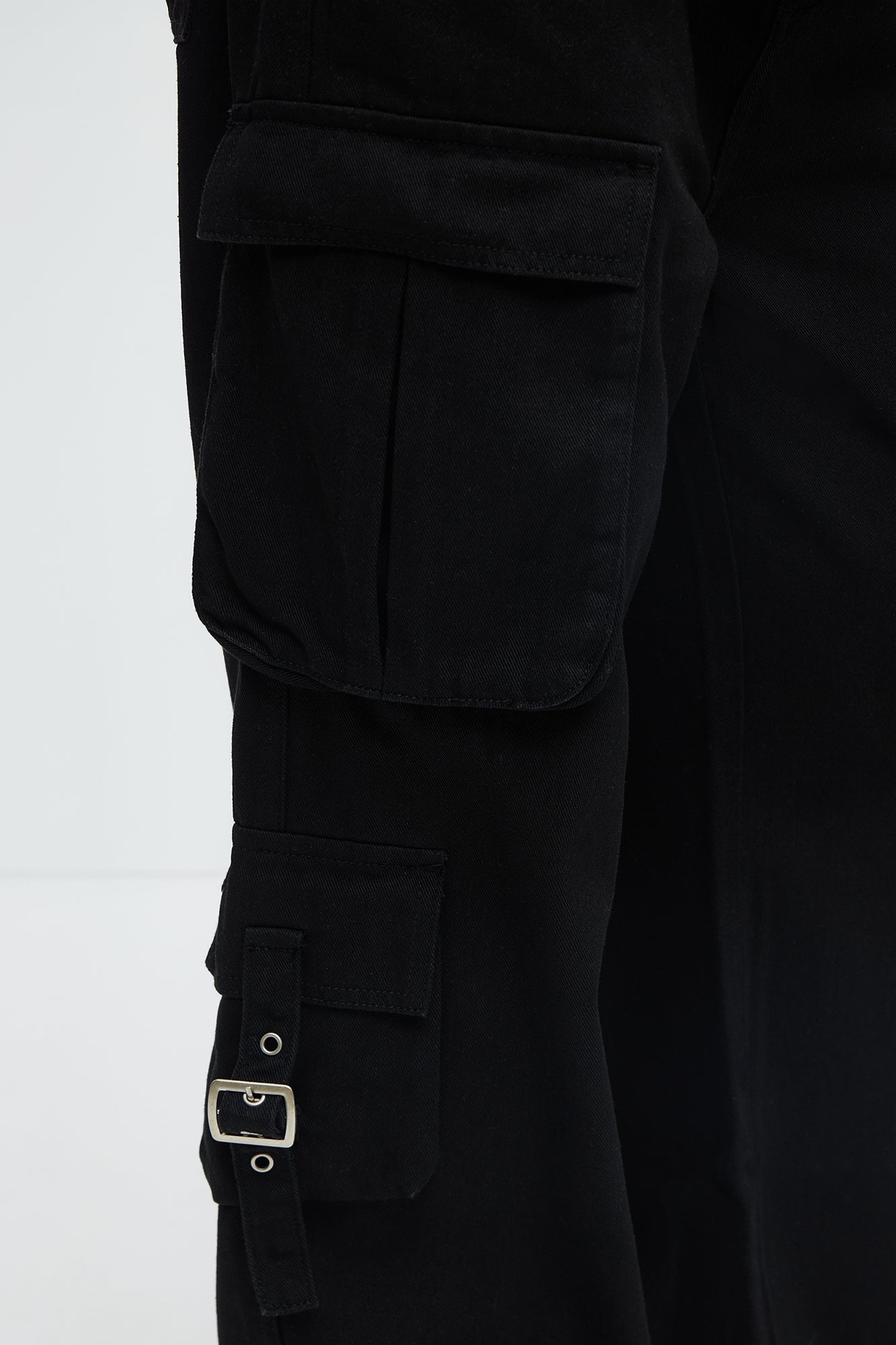 These Streets Cargo Buckle Straps Baggy Jeans - Black - Image 4