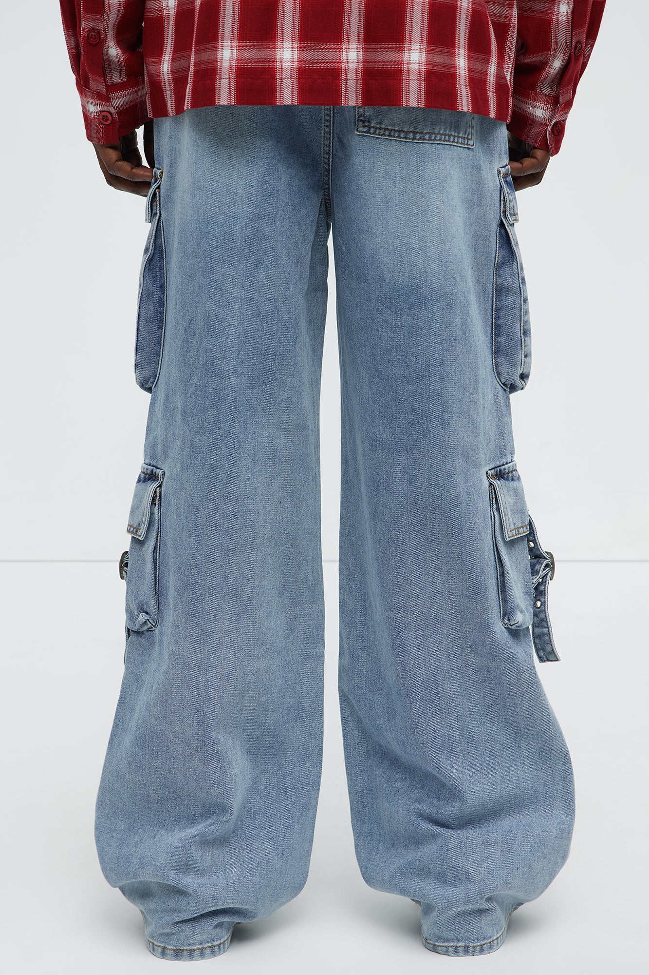 These Streets Cargo Buckle Straps Baggy Jeans - Light Wash - Image 5