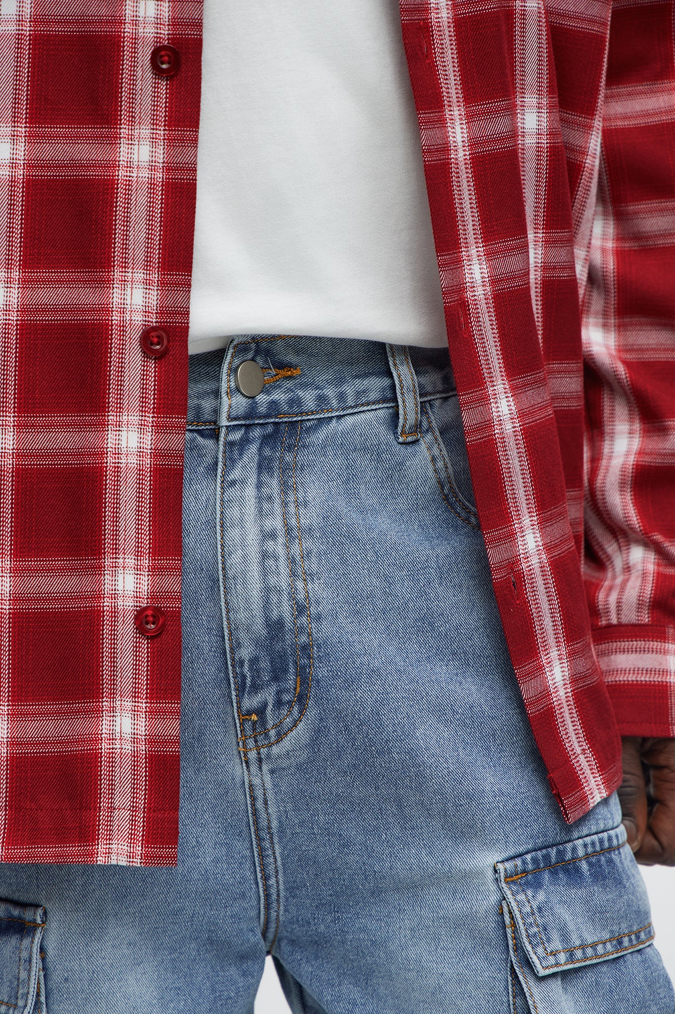 These Streets Cargo Buckle Straps Baggy Jeans - Light Wash - Image 3