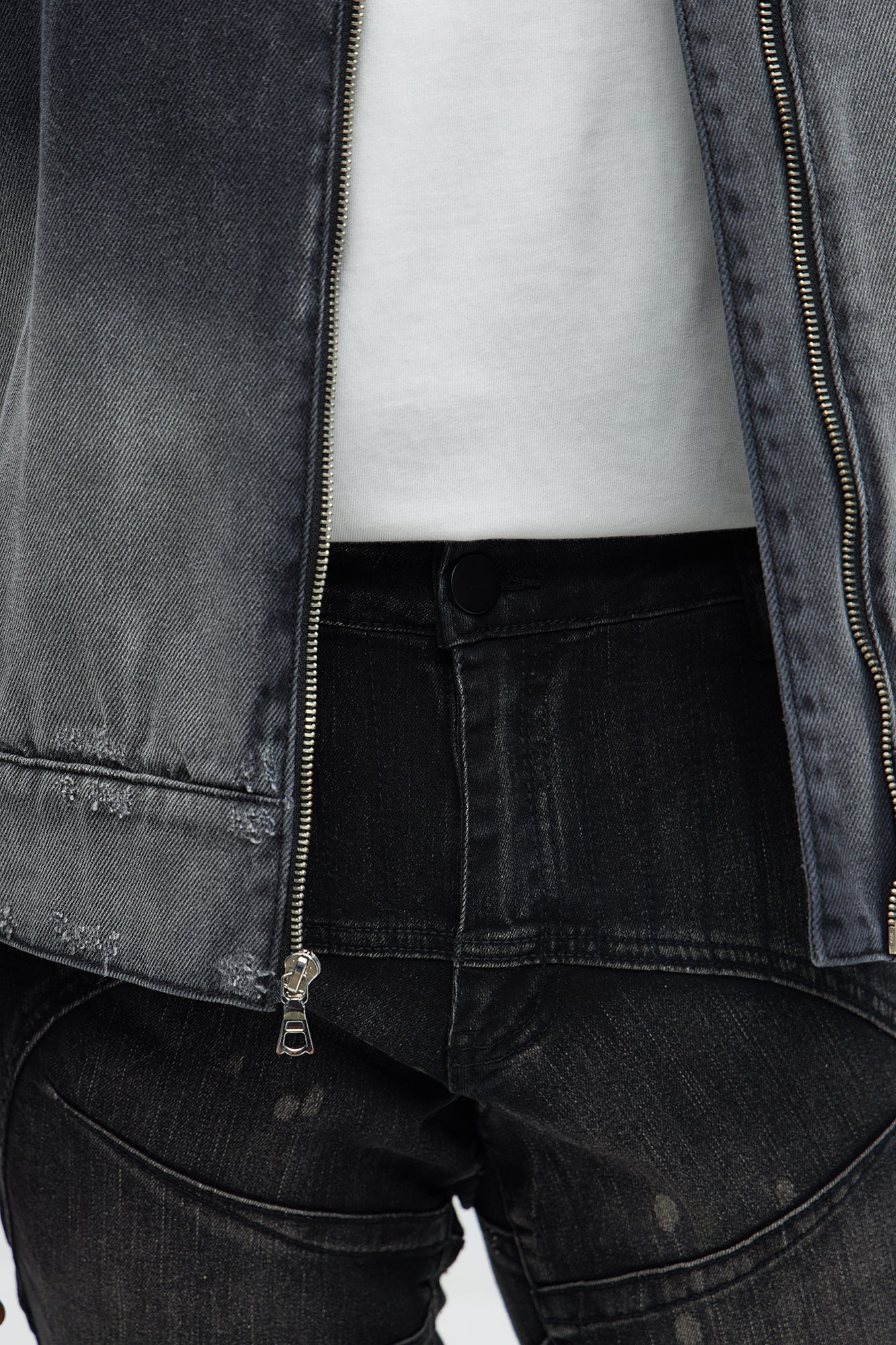 Skinny Ramped Up Panel Bleach Spot Jeans - Black Wash - Image 3