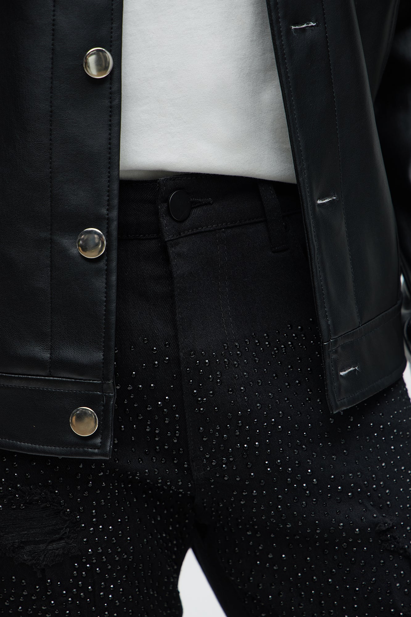 Stacked Skinny Flare On My Bling Distressed Jeans - Black Wash - Image 3