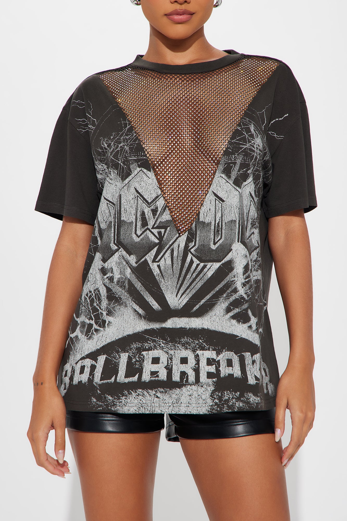 ACDC Rhinestone Washed Tee - Charcoal - Image 3
