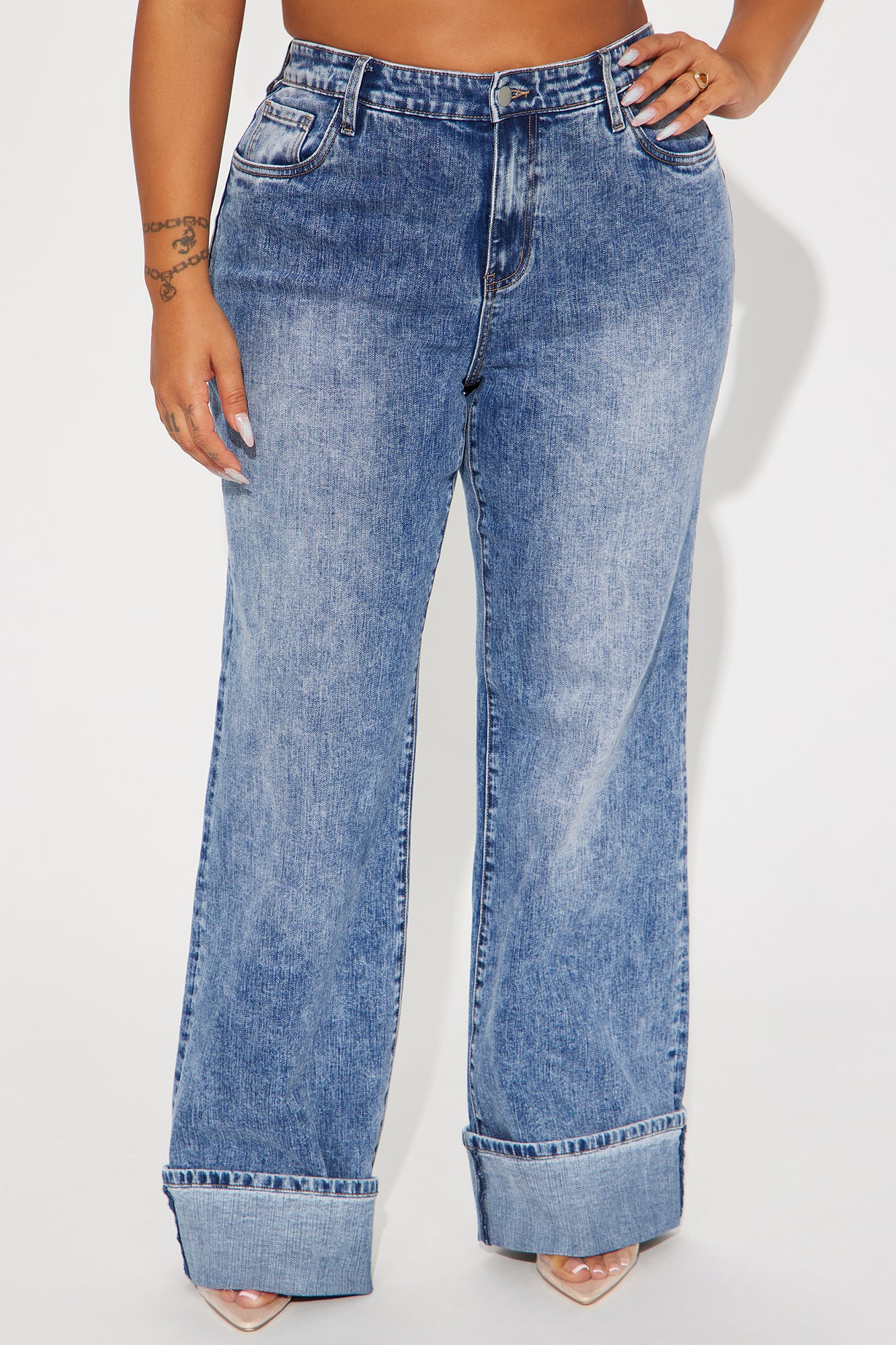 On My Radar Cuffed Wide Leg Jeans - Medium Wash - Image 5
