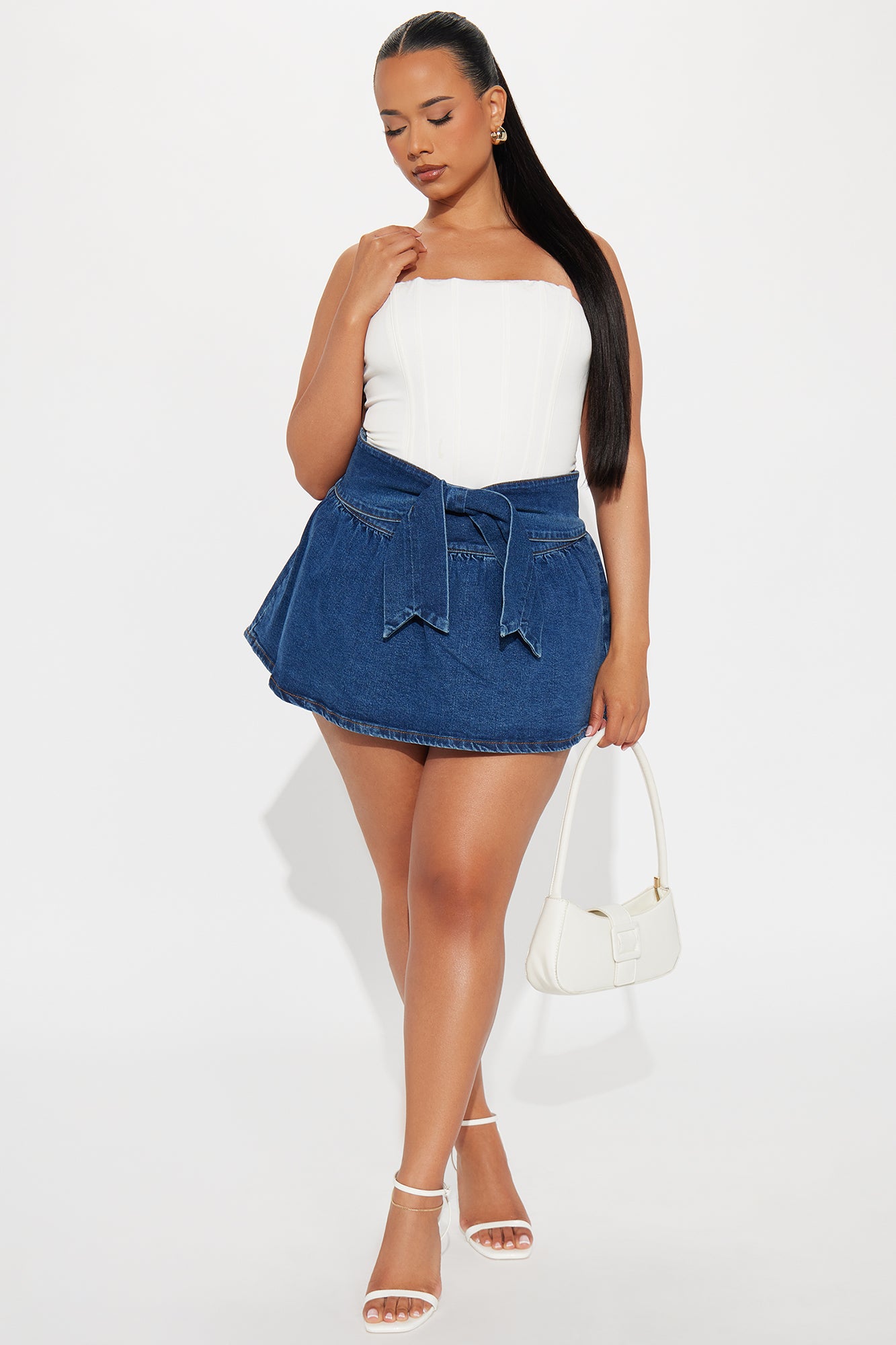 Delia Denim Bow Waist Micro Mini Skirt - Dark Wash - Image 4