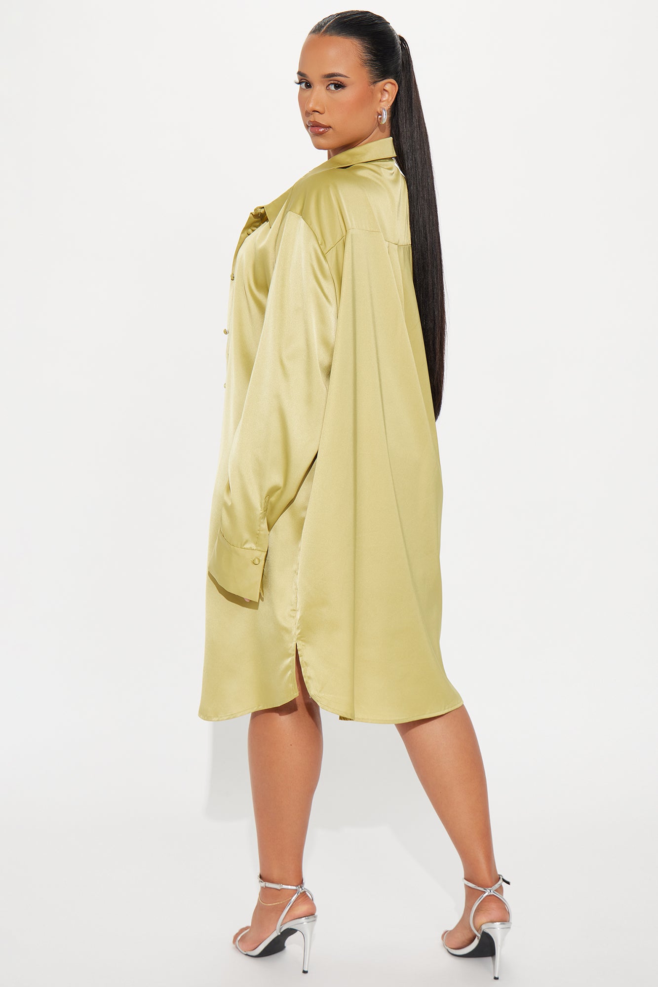 Adria Satin Mini Dress Set - Chartreuse - Image 7