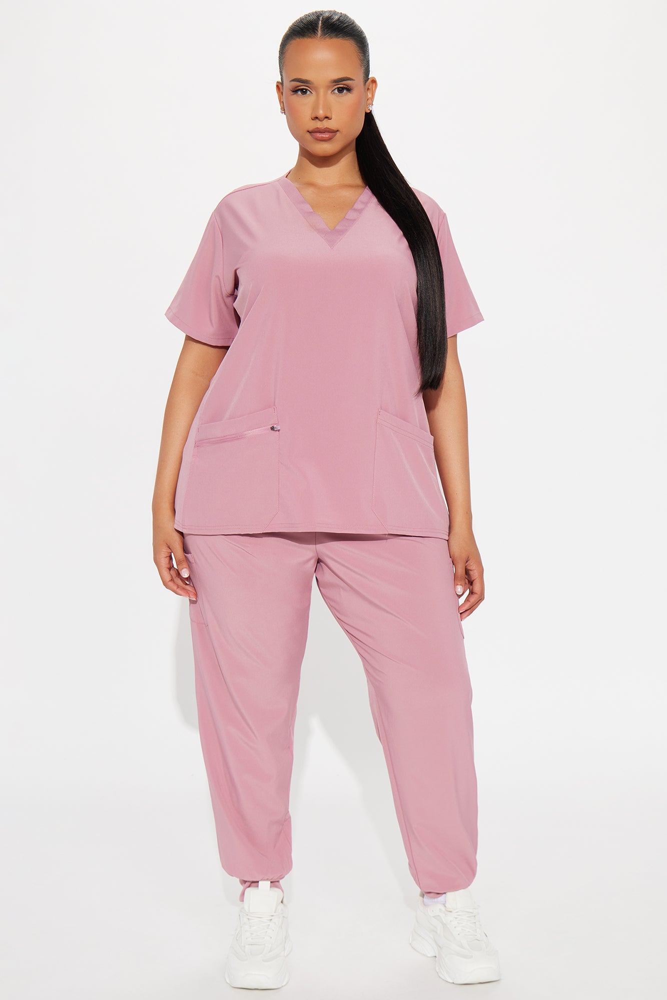 Check Up Side Rib Stretch Uniform Scrub Jogger Set - Mauve - Image 4