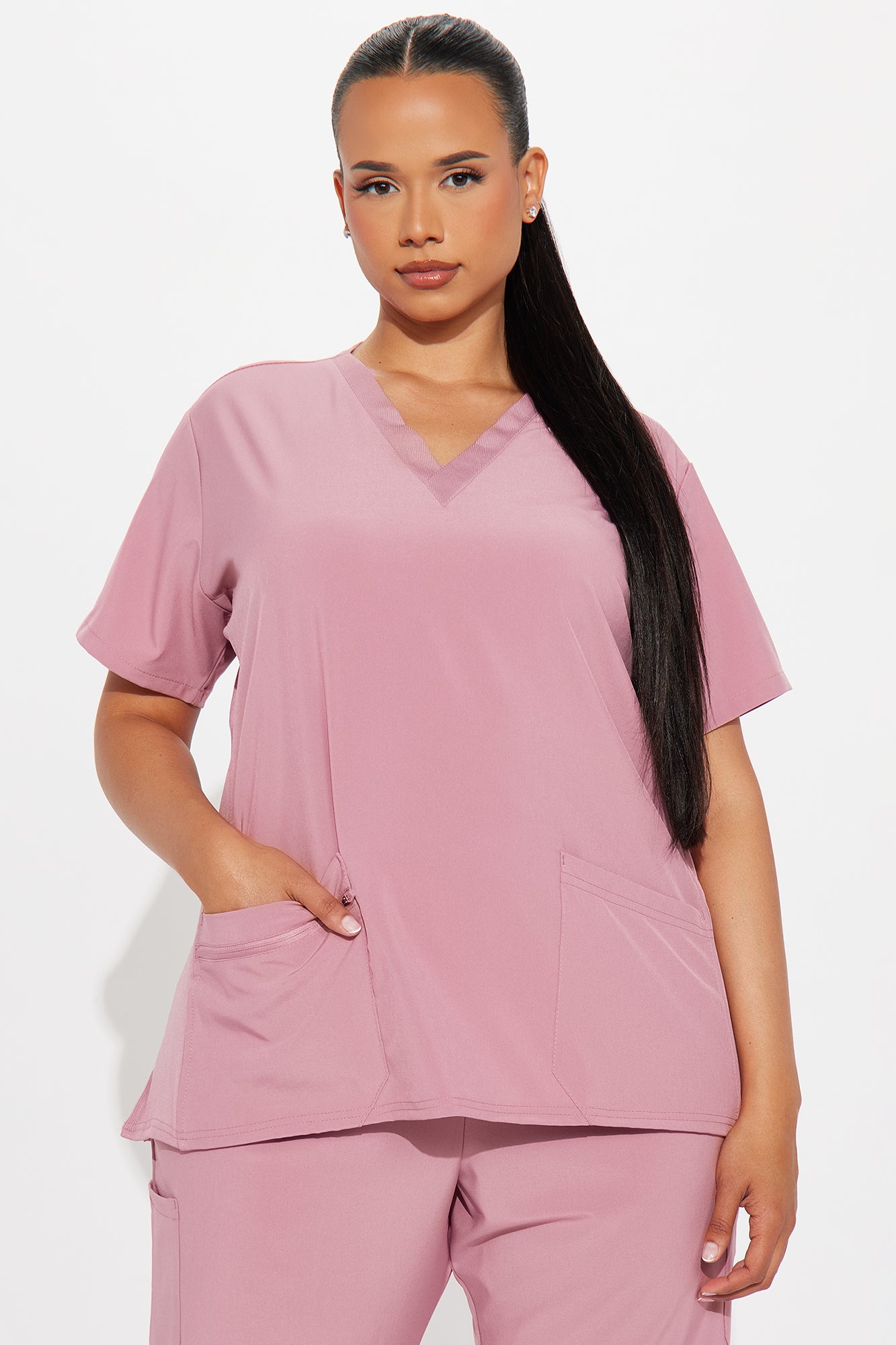Check Up Side Rib Stretch Uniform Scrub Jogger Set - Mauve - Image 5