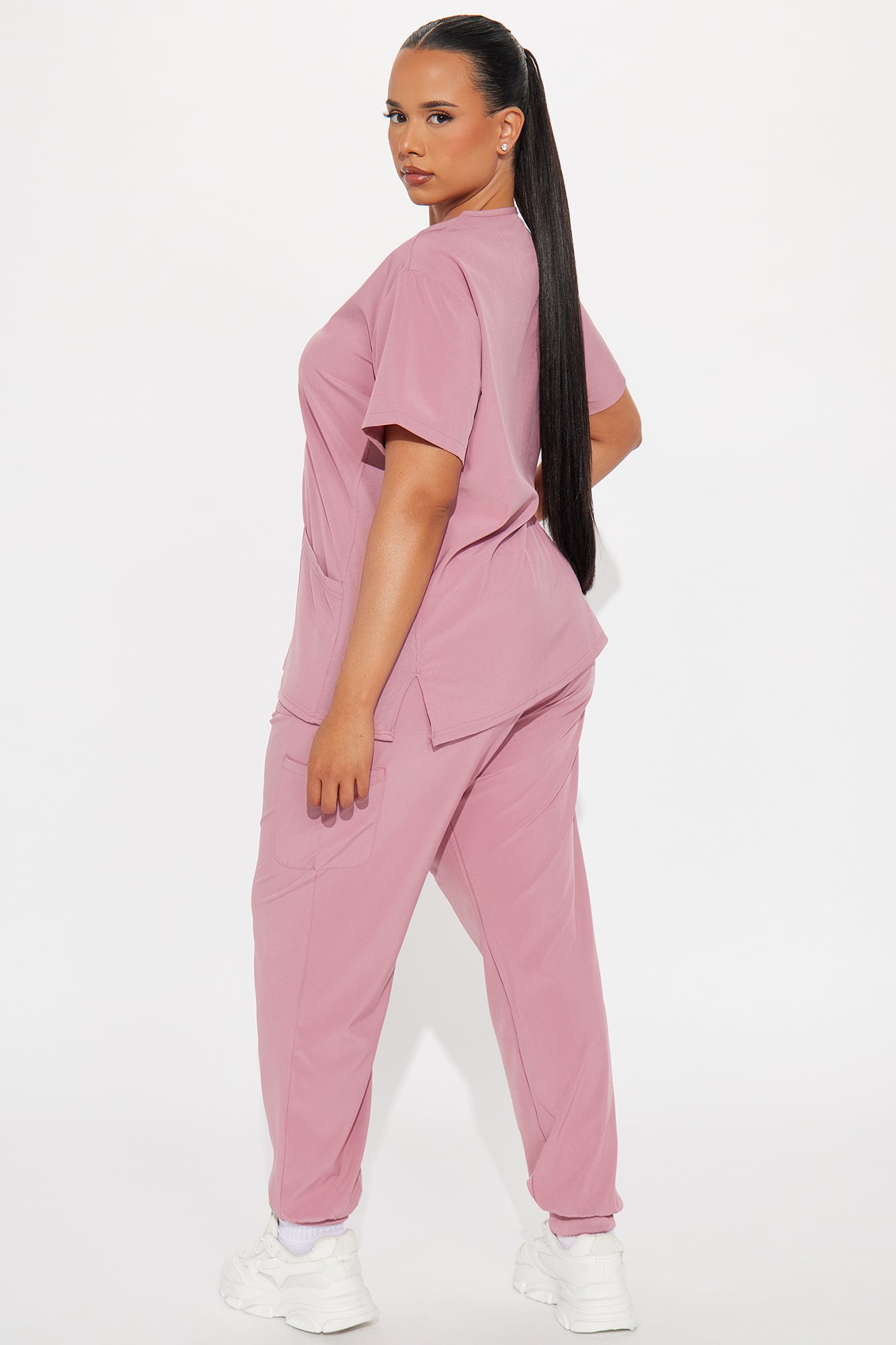 Check Up Side Rib Stretch Uniform Scrub Jogger Set - Mauve - Image 6