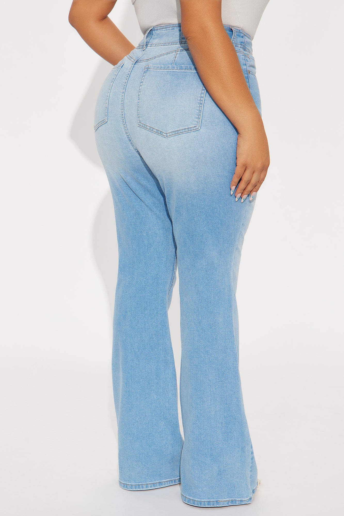 Bethany Double Button Mid Rise Flare Jeans - Light Wash - Image 6