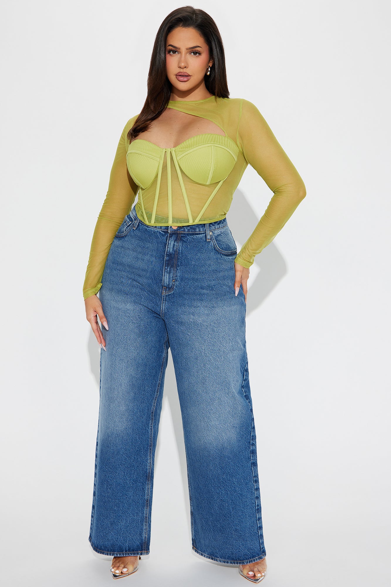 Madeline Mesh Corset Top - Chartreuse - Image 5