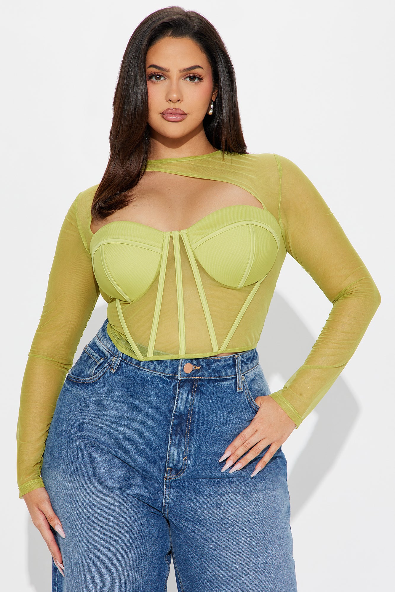Madeline Mesh Corset Top - Chartreuse - Image 4