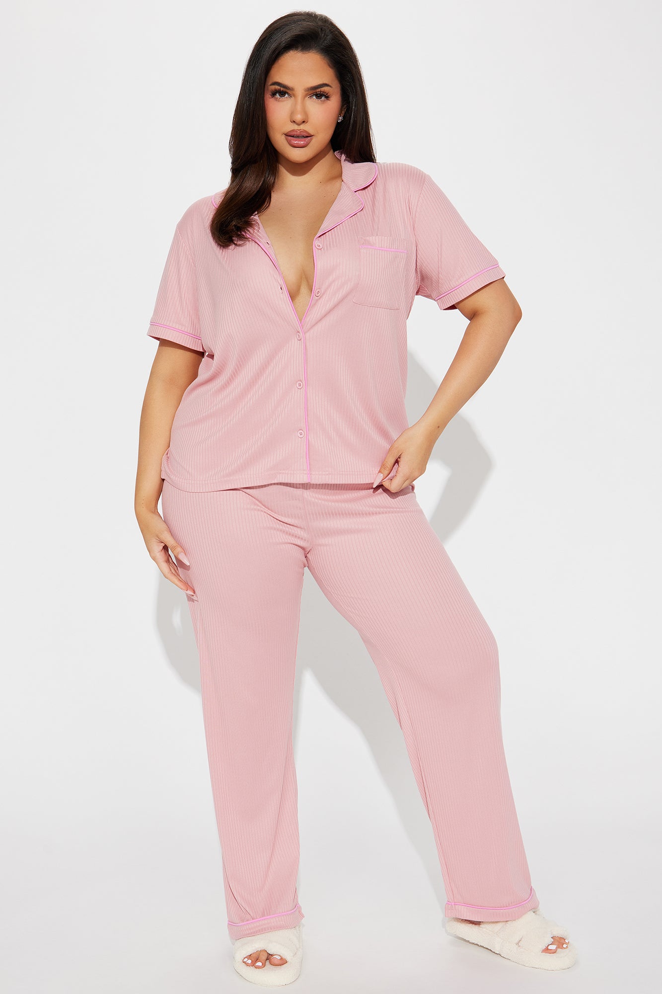 Chill Vibes Only Ribbed PJ Pant Set - Mauve/combo - Image 4