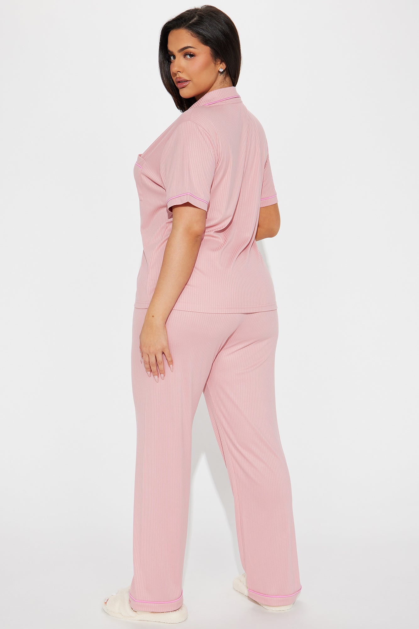 Chill Vibes Only Ribbed PJ Pant Set - Mauve/combo - Image 6