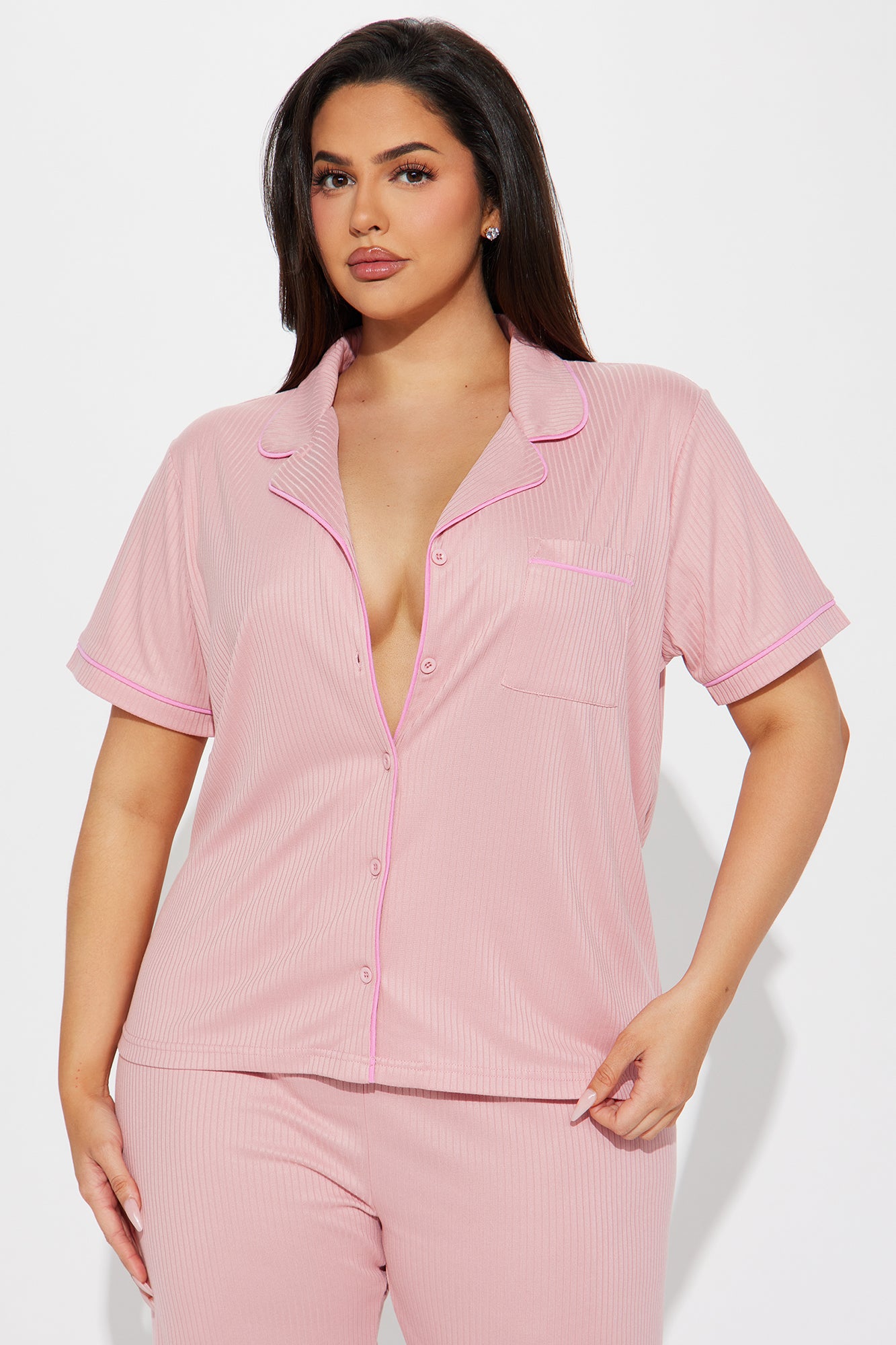 Chill Vibes Only Ribbed PJ Pant Set - Mauve/combo - Image 5