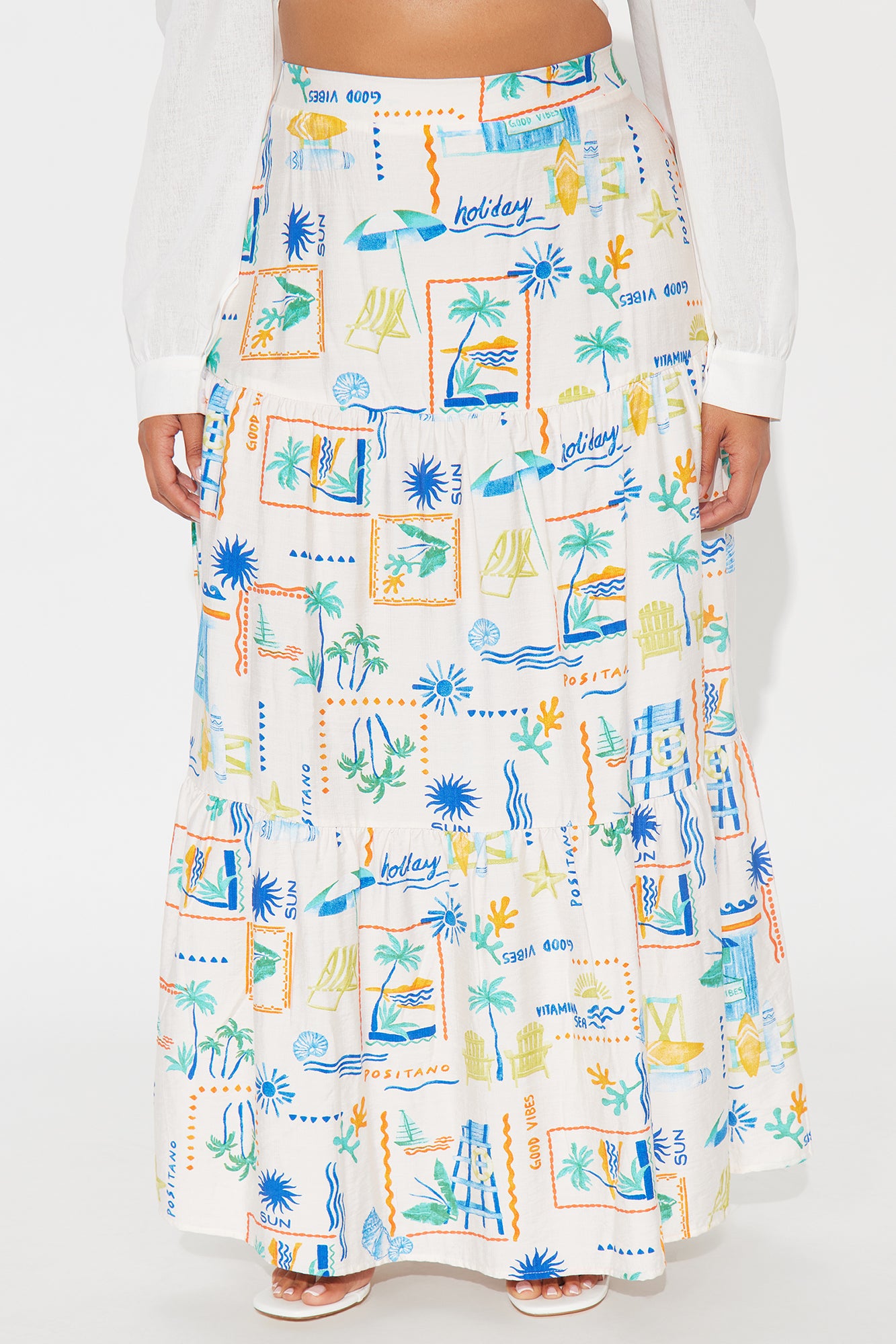 Positano Linen Maxi Skirt - Cream/combo - Image 5