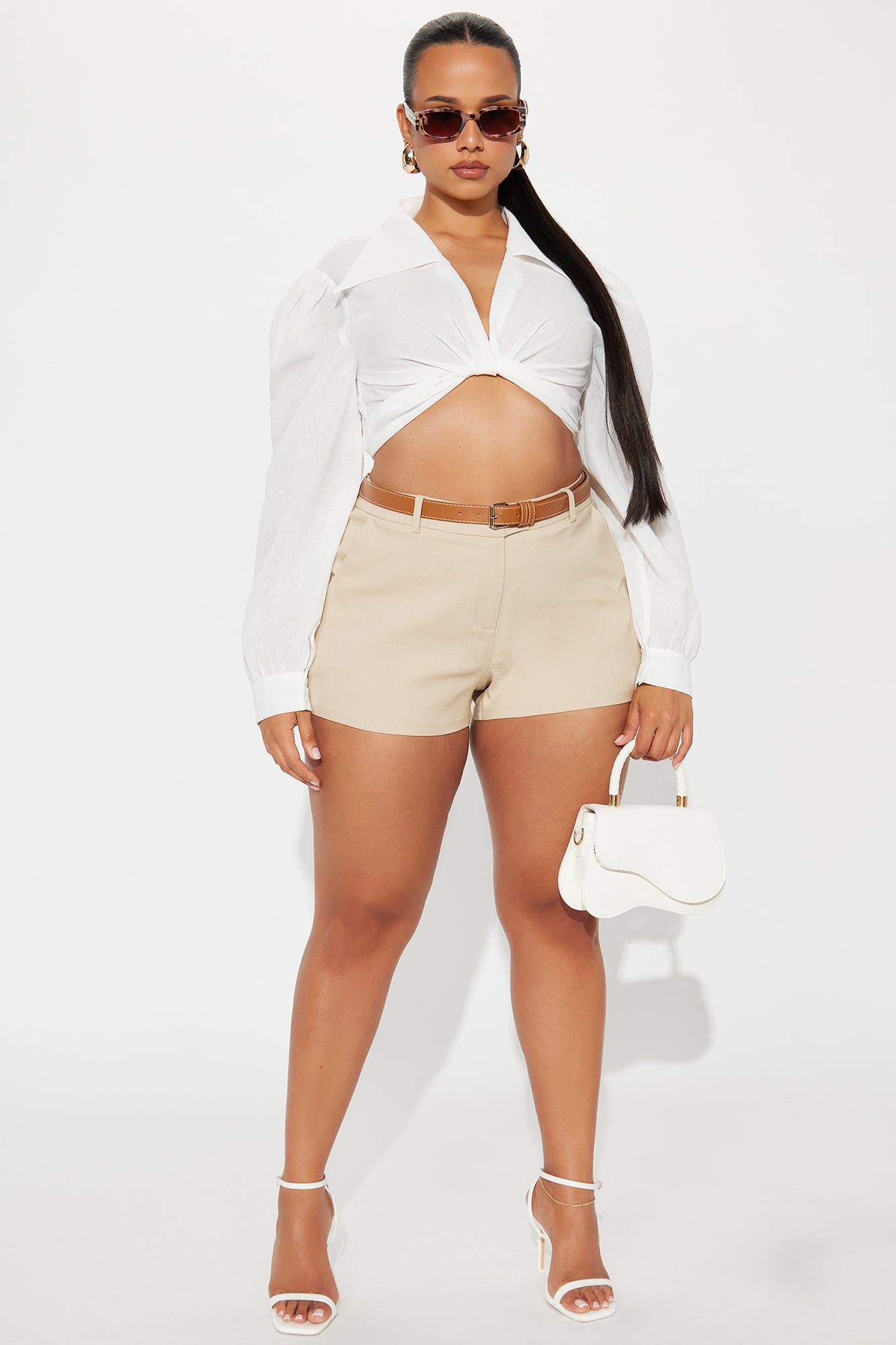 Maya Belted Micro Trouser Short - Khaki - Image 4
