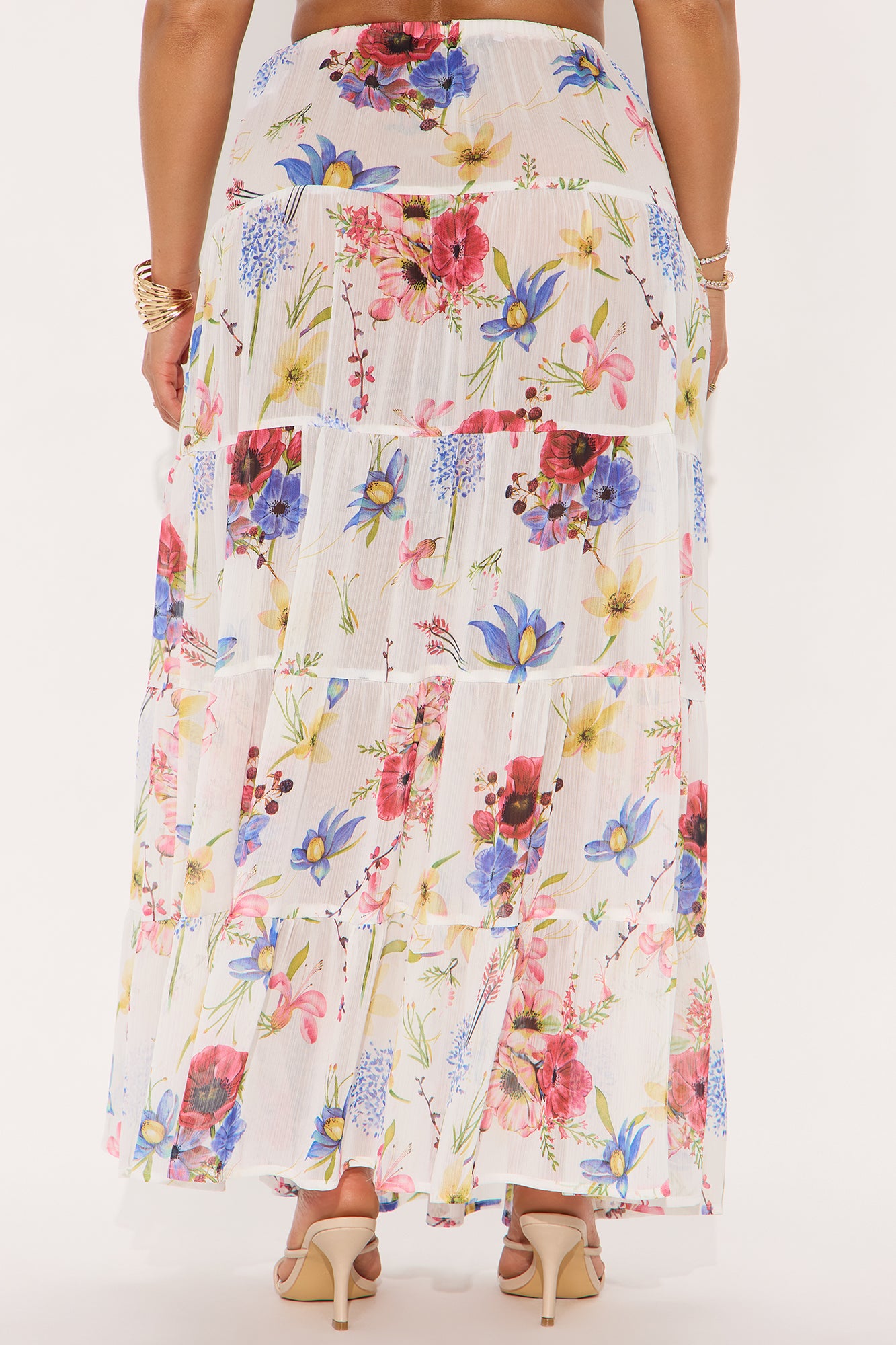 Florence Sheer Tiered Floral Maxi Skirt - White/combo - Image 3