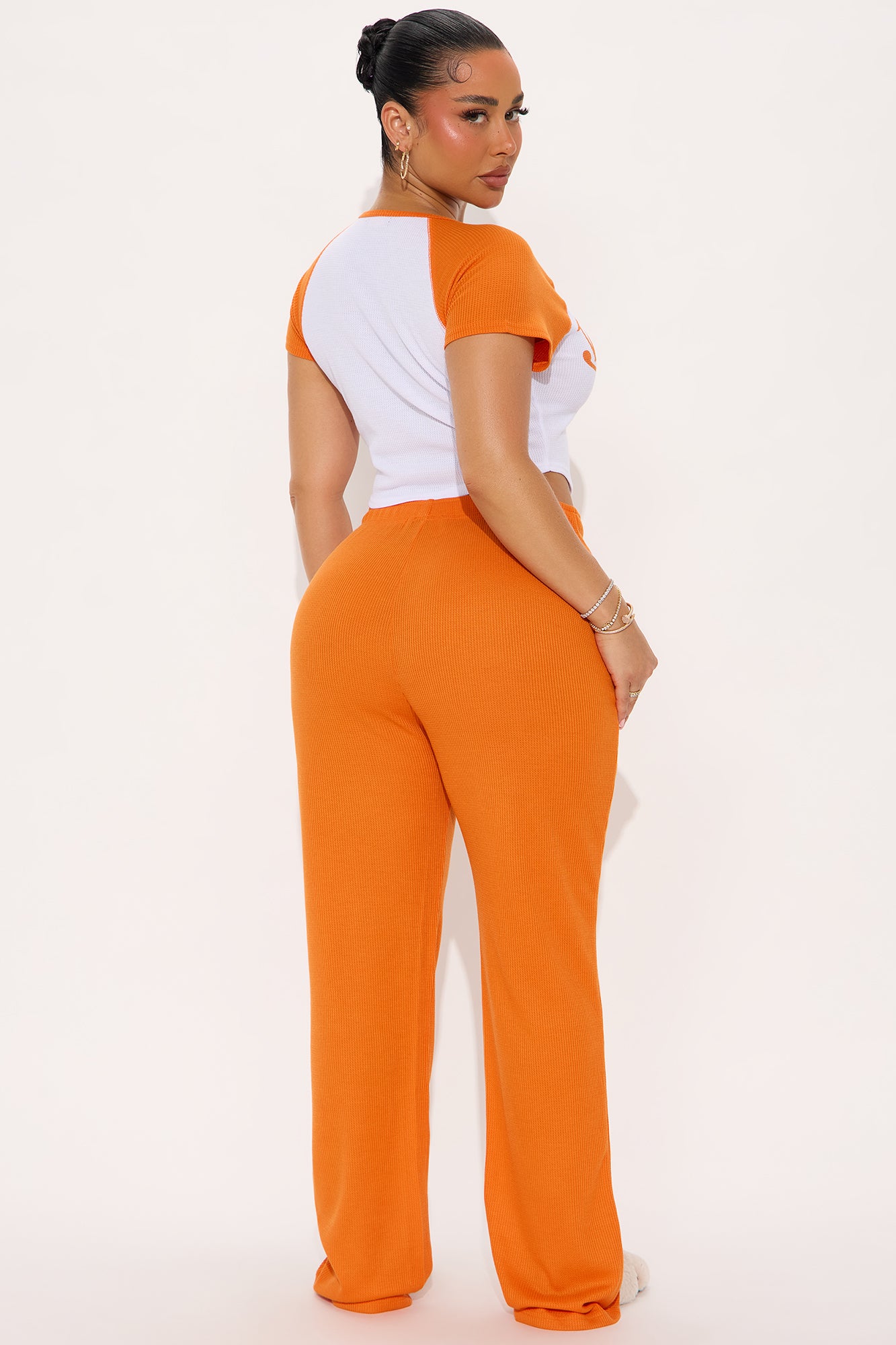 Von Dutch Waffle Short Sleeve PJ Pant Set - Orange - Image 4