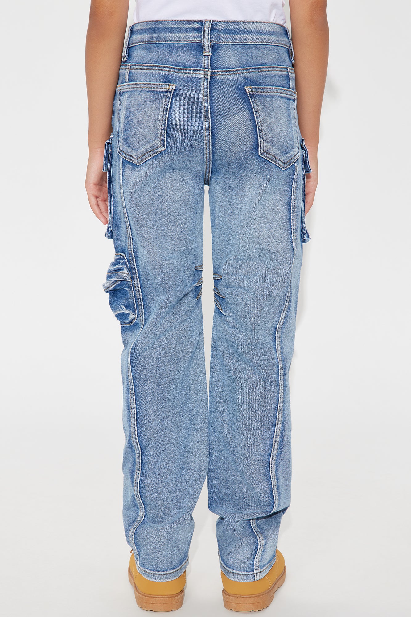 Mini In Other News Straight Leg Cargo Jeans - Medium Wash - Image 3