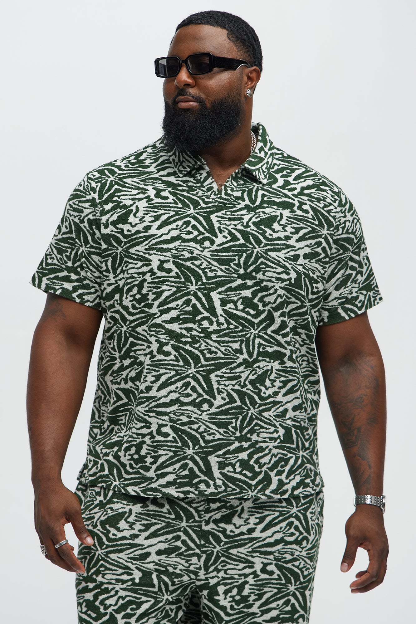 By The Sea Textured Knit Johnny Collar Polo - Green/combo - Image 4