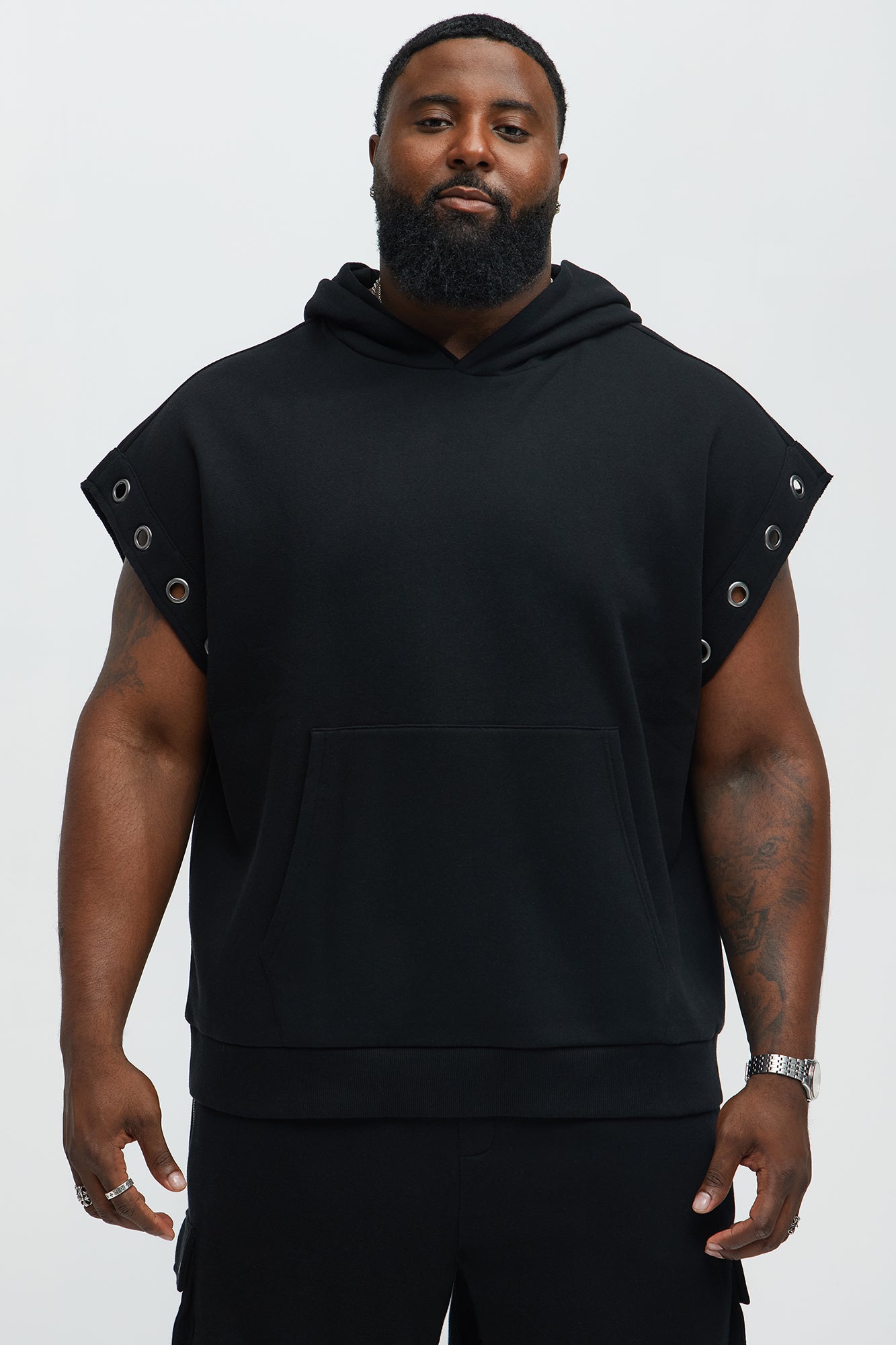 Tyson Ring Sleeveless Hoodie - Black - Image 5