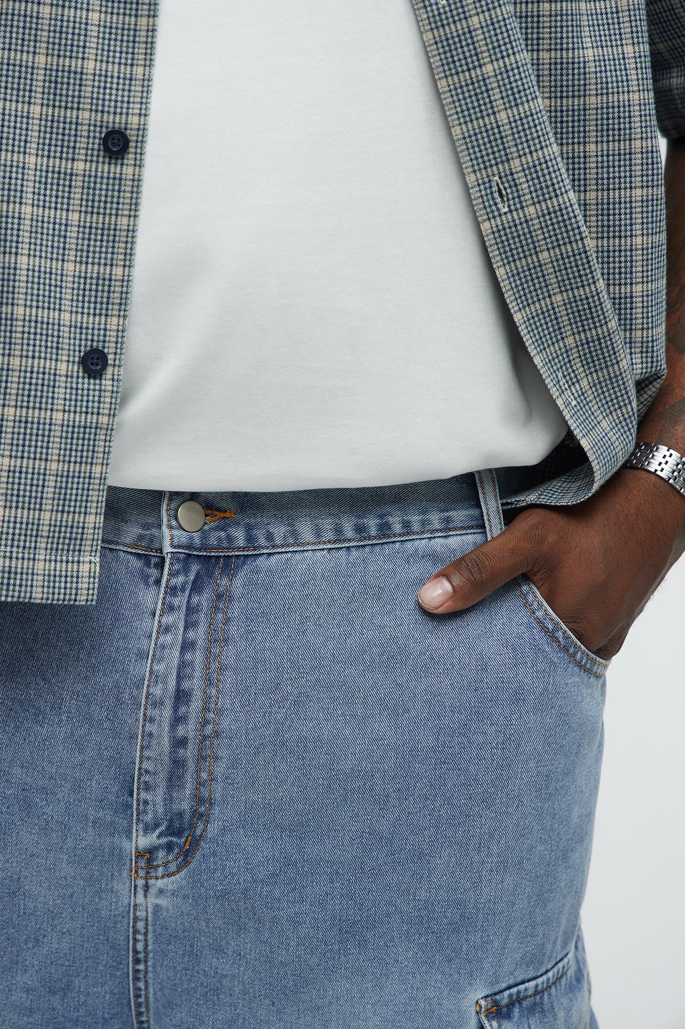 These Streets Cargo Buckle Straps Baggy Jeans - Light Wash - Image 9