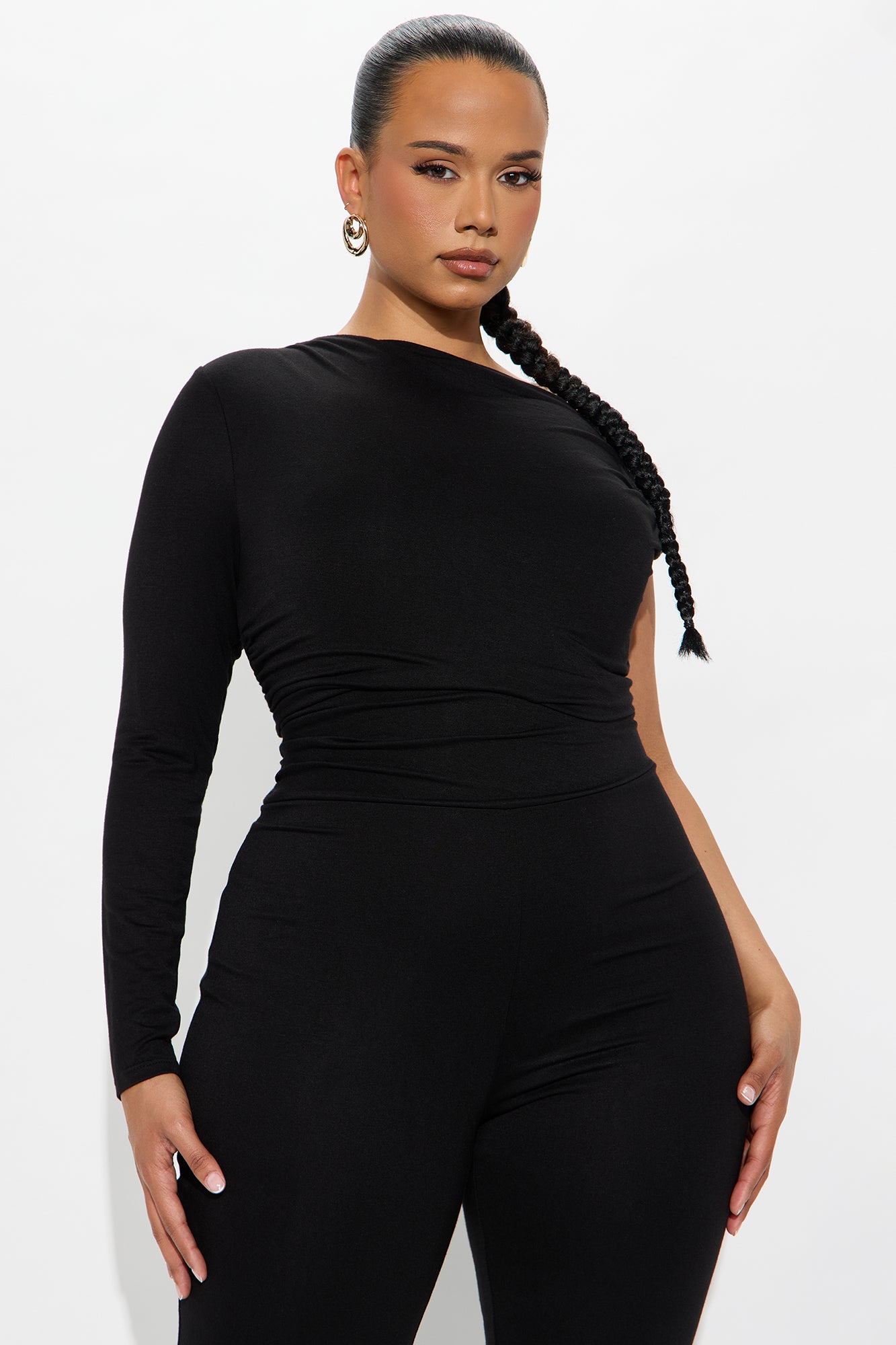 Riley Ruched One Shoulder Jumpsuit - Black - Image 5