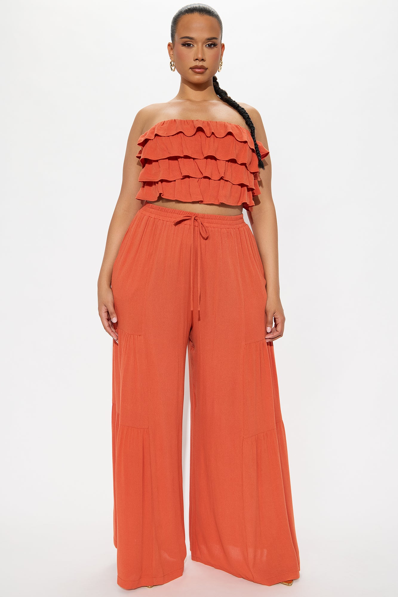 Aurora Ruffle Wide Leg Pant Set - Rust - Image 4