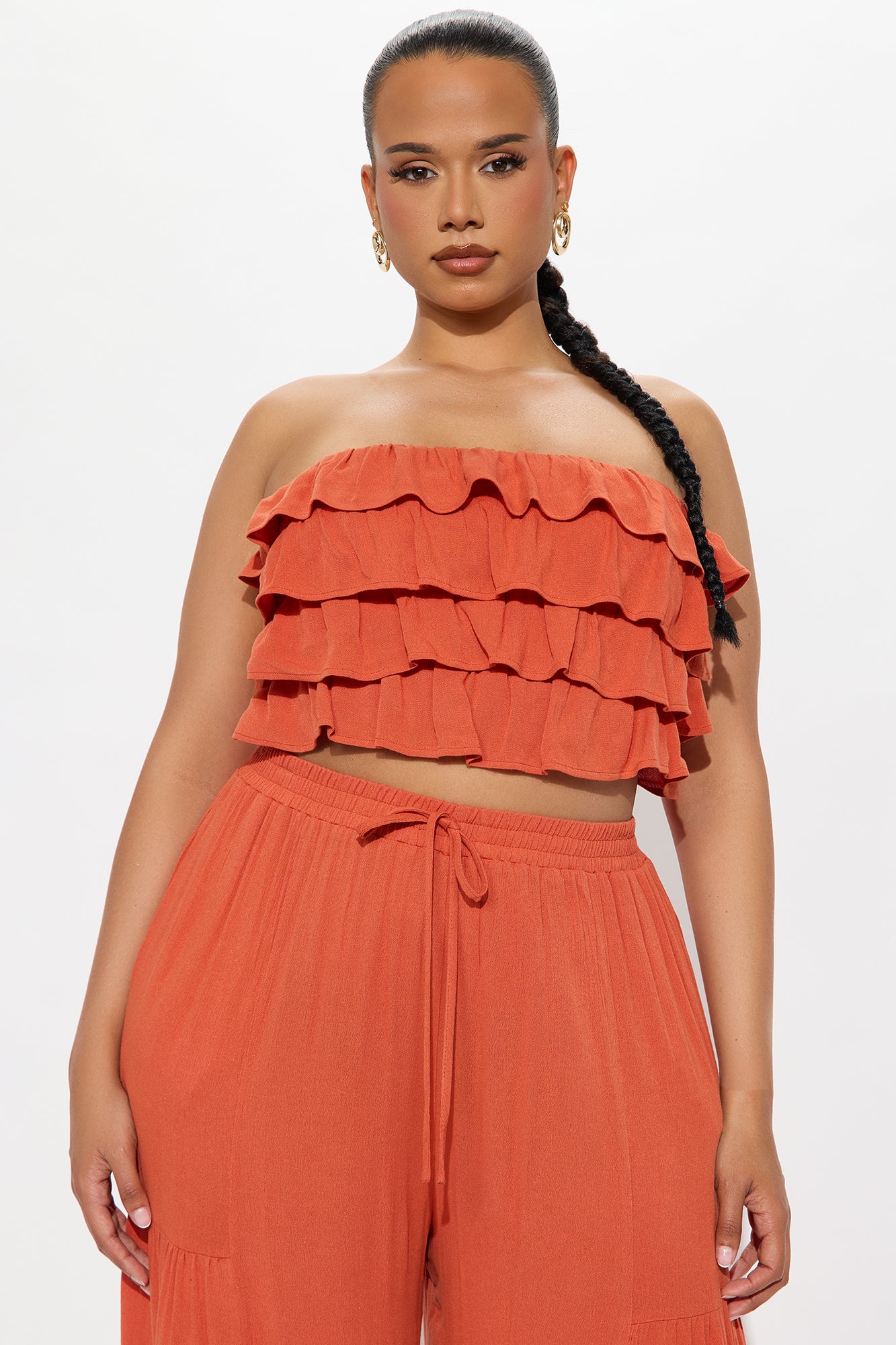 Aurora Ruffle Wide Leg Pant Set - Rust - Image 5
