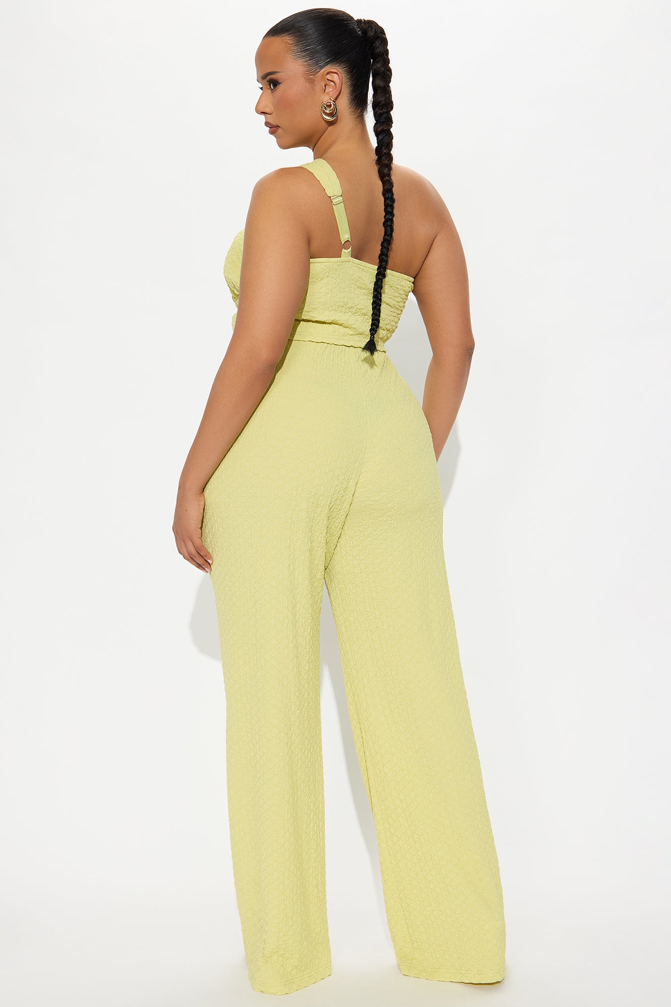 Aza One Shoulder Textured Flare Pant Set - Chartreuse - Image 7
