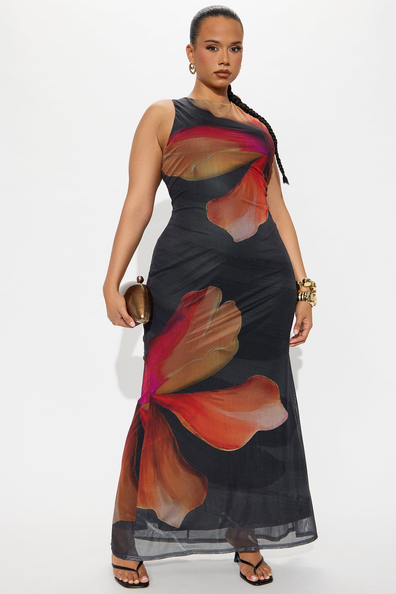 Claudia Backless Mesh Maxi Dress - Black/Orange - Image 4