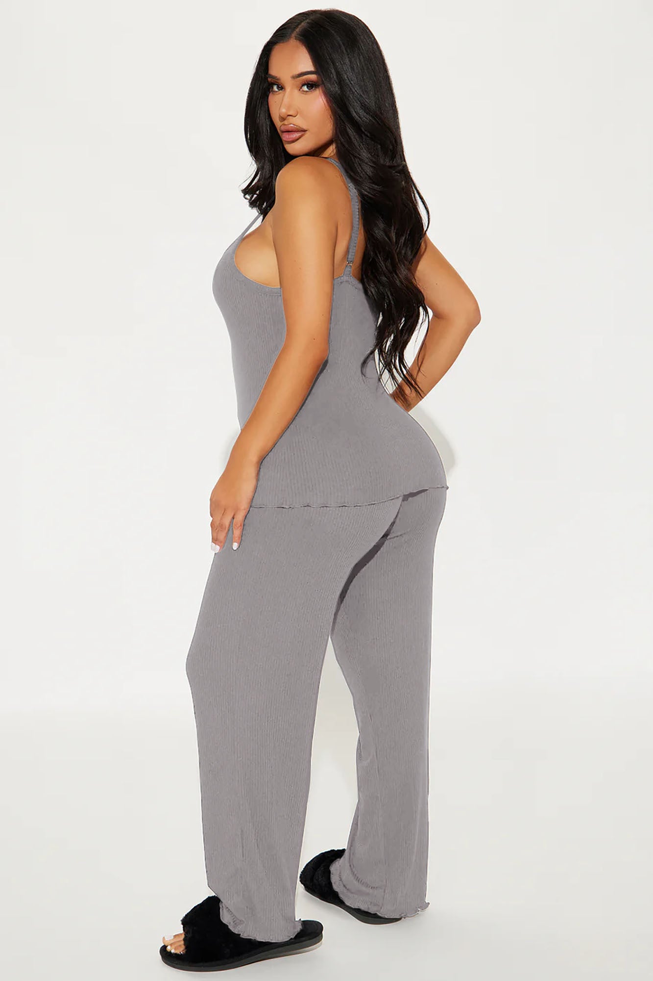 Comfy Mood Ribbed PJ Pant Set - Charcoal - Image 3