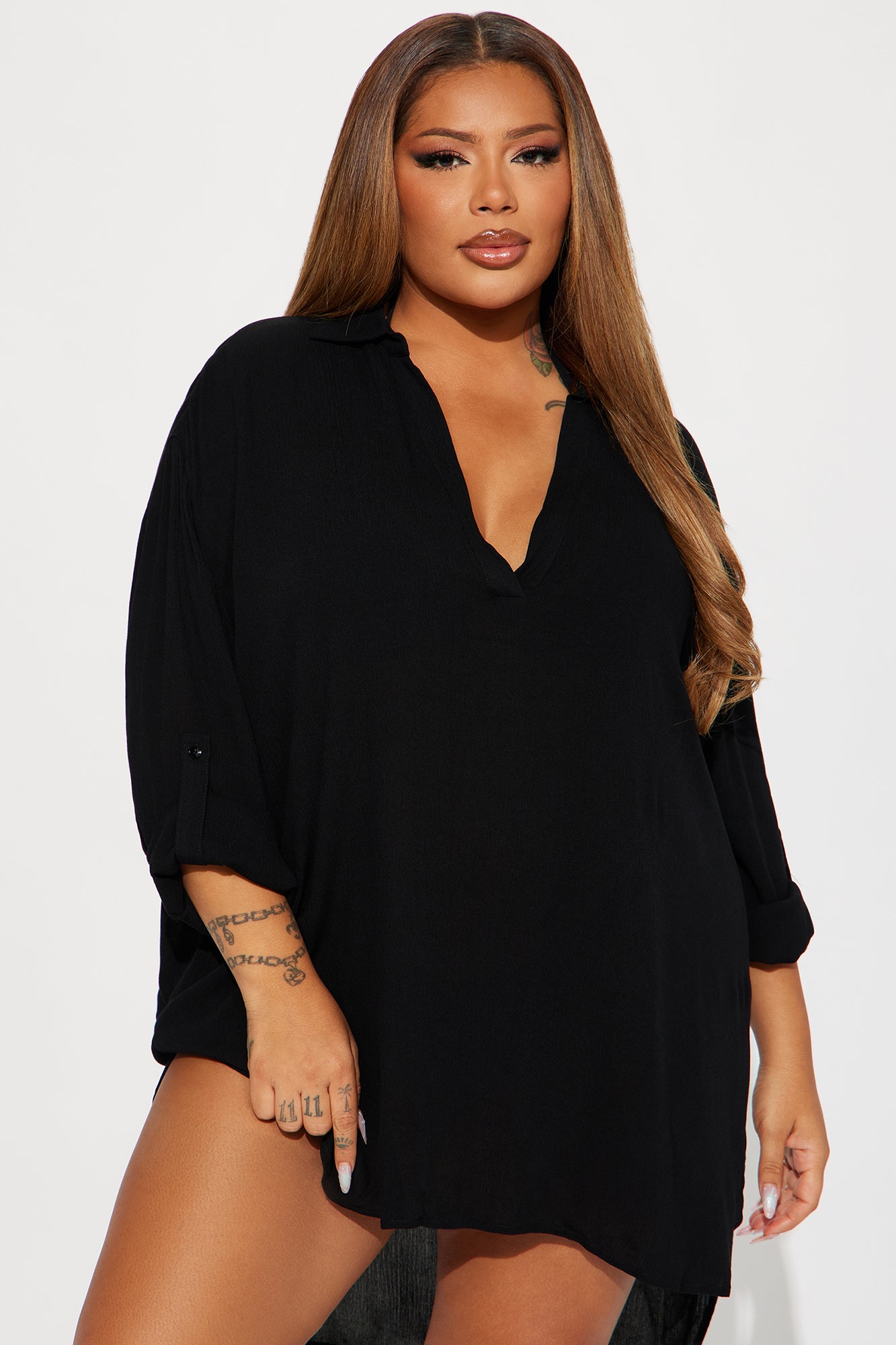 Breezy Paradise Linen Cover Up Dress - Black - Image 6