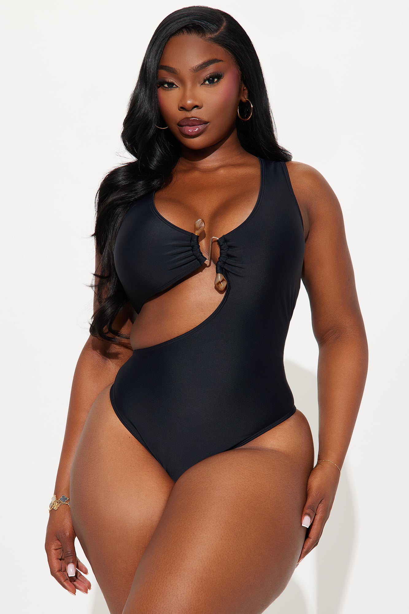 Malia Stone Hardware Cutout 1 Piece Swimsuit - Black - Image 4