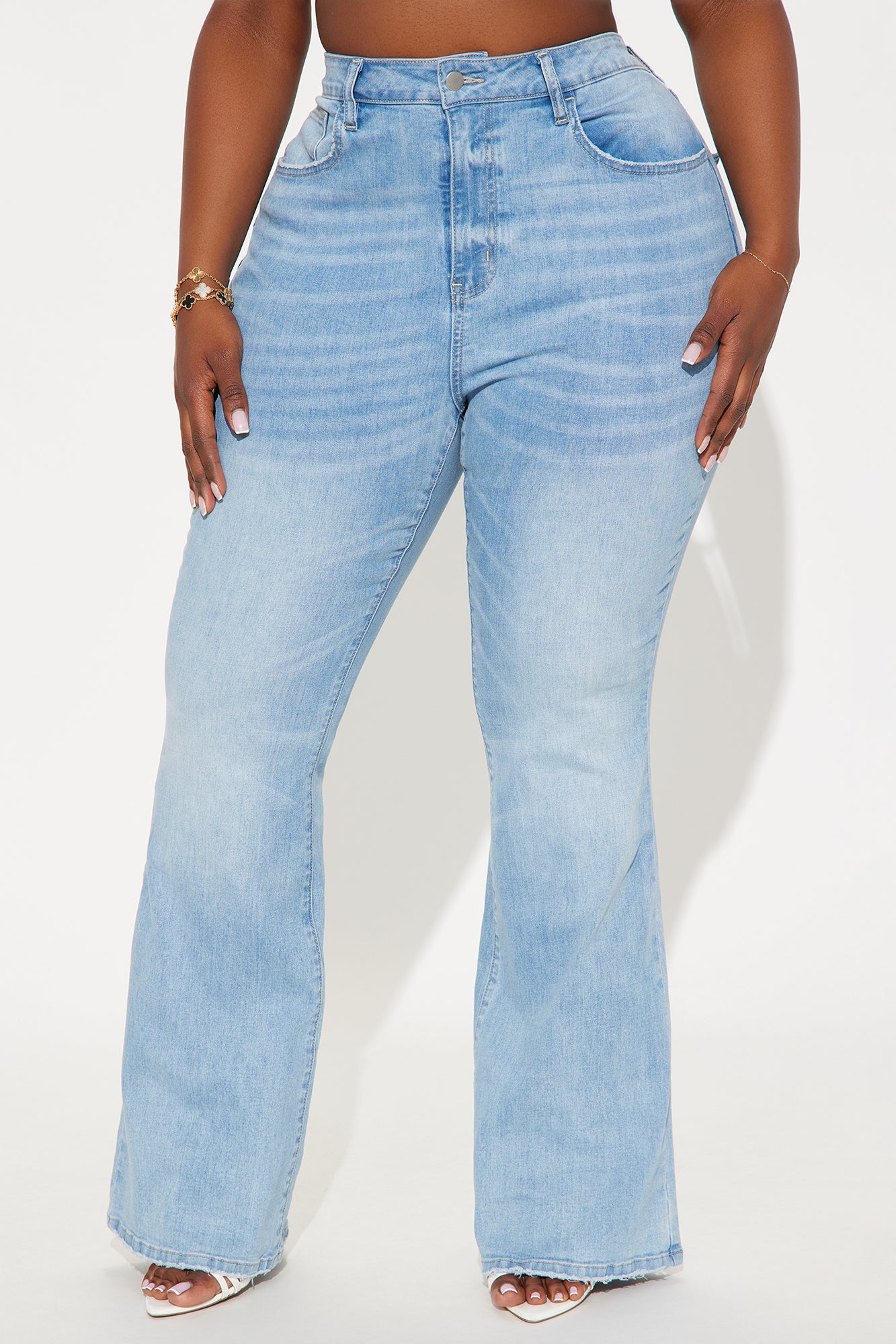 Sweet By Choice Lace Up Stretch Flare Jeans - Light Wash - Image 8