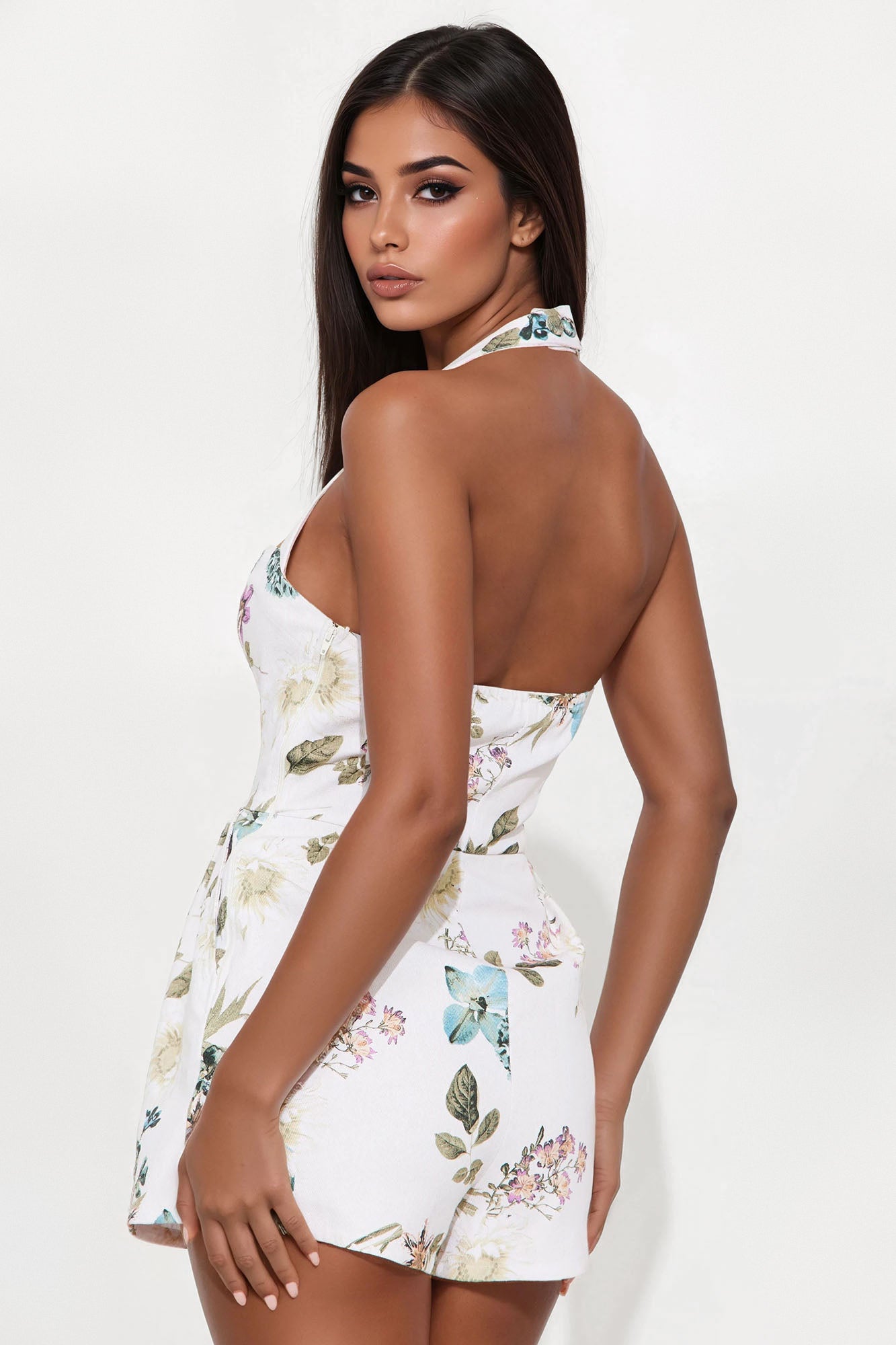 Arden Denim Floral Romper - White/combo - Image 3