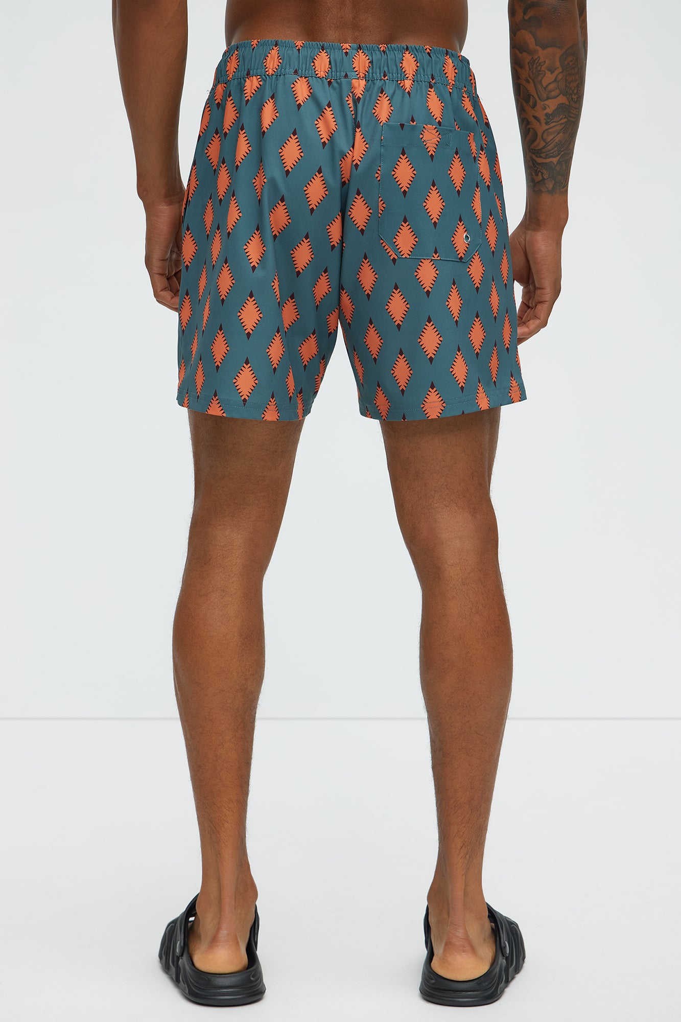 Geometric Diamond Printed Swim Mid Trunk - Multi Color - Image 3