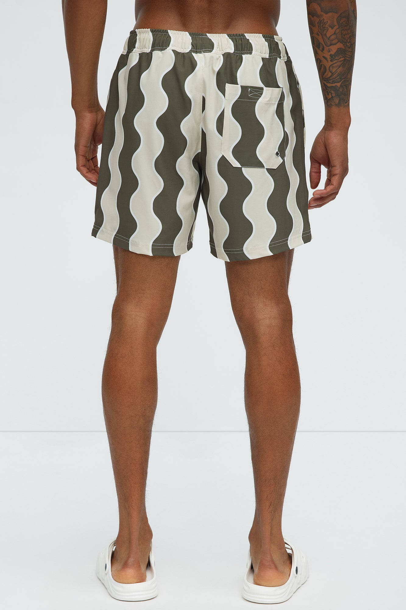 Retro Wavy Swim Mid Trunk - Olive/combo - Image 3