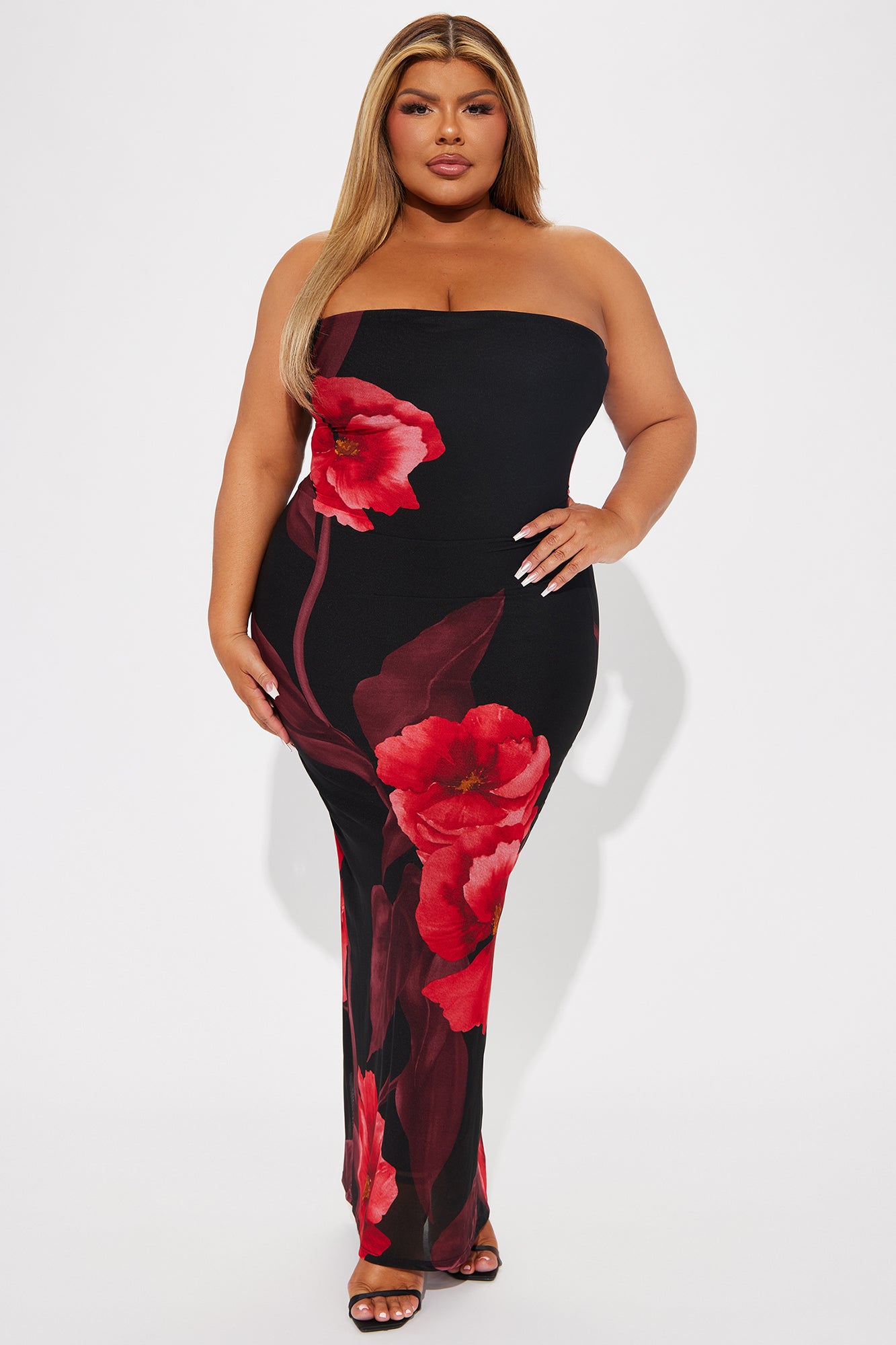 Anabelle Mesh Maxi Dress - Black/Red - Image 4