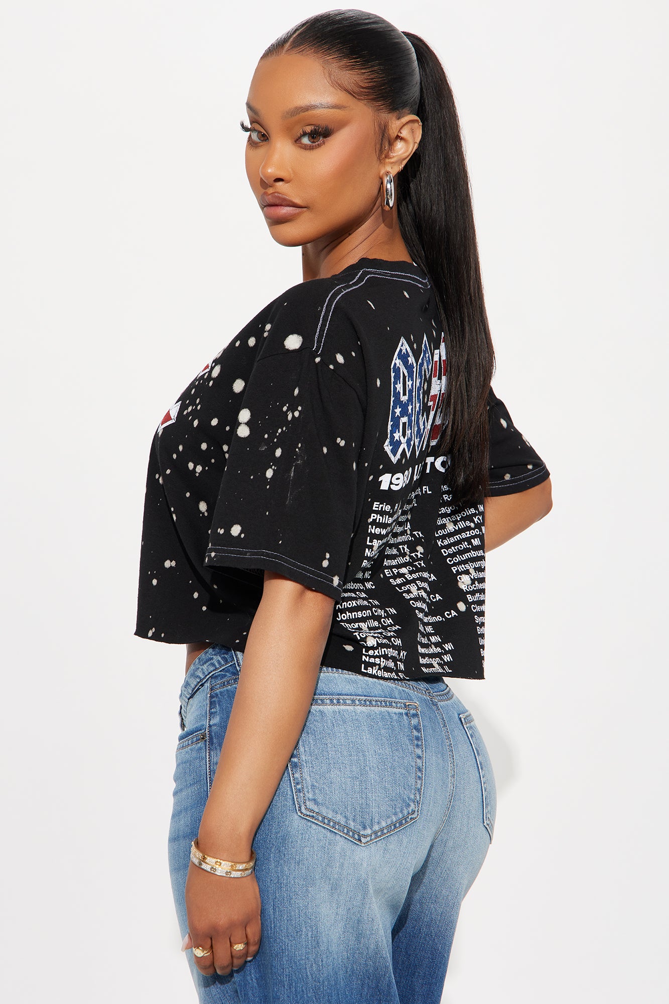 ACDC Americana Tour Bleach Cropped Tee - Black - Image 3