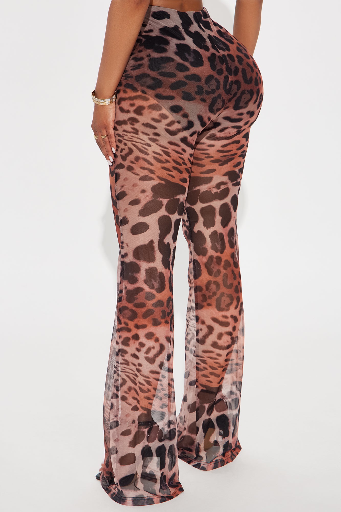 She's Been Runnin' Around Leopard Mesh Flare Pant - Brown - Image 3