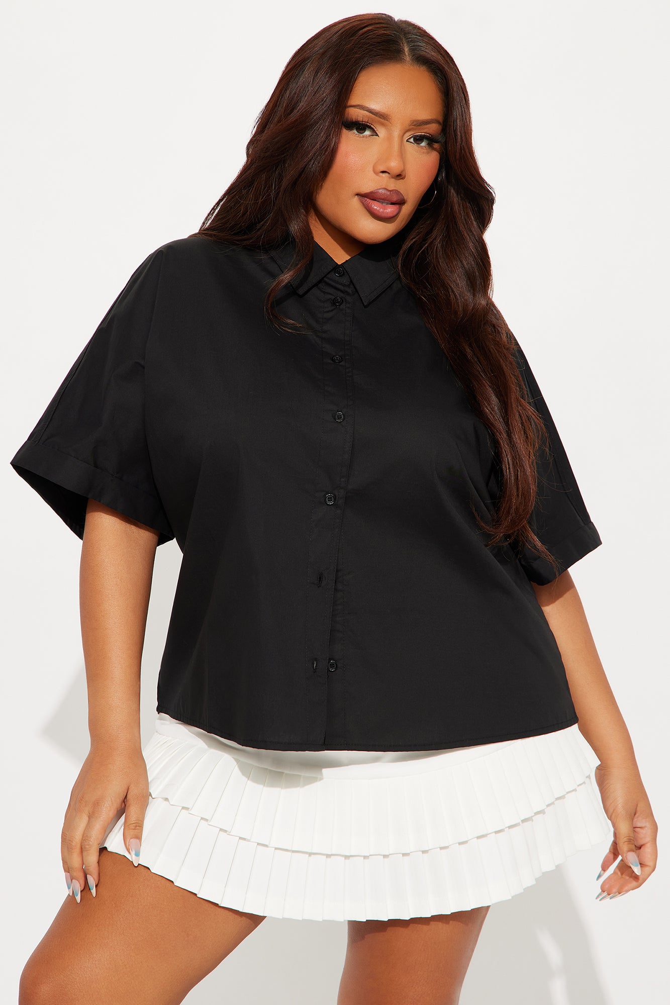Sancie Oversized Poplin Button Up Shirt - Black - Image 5